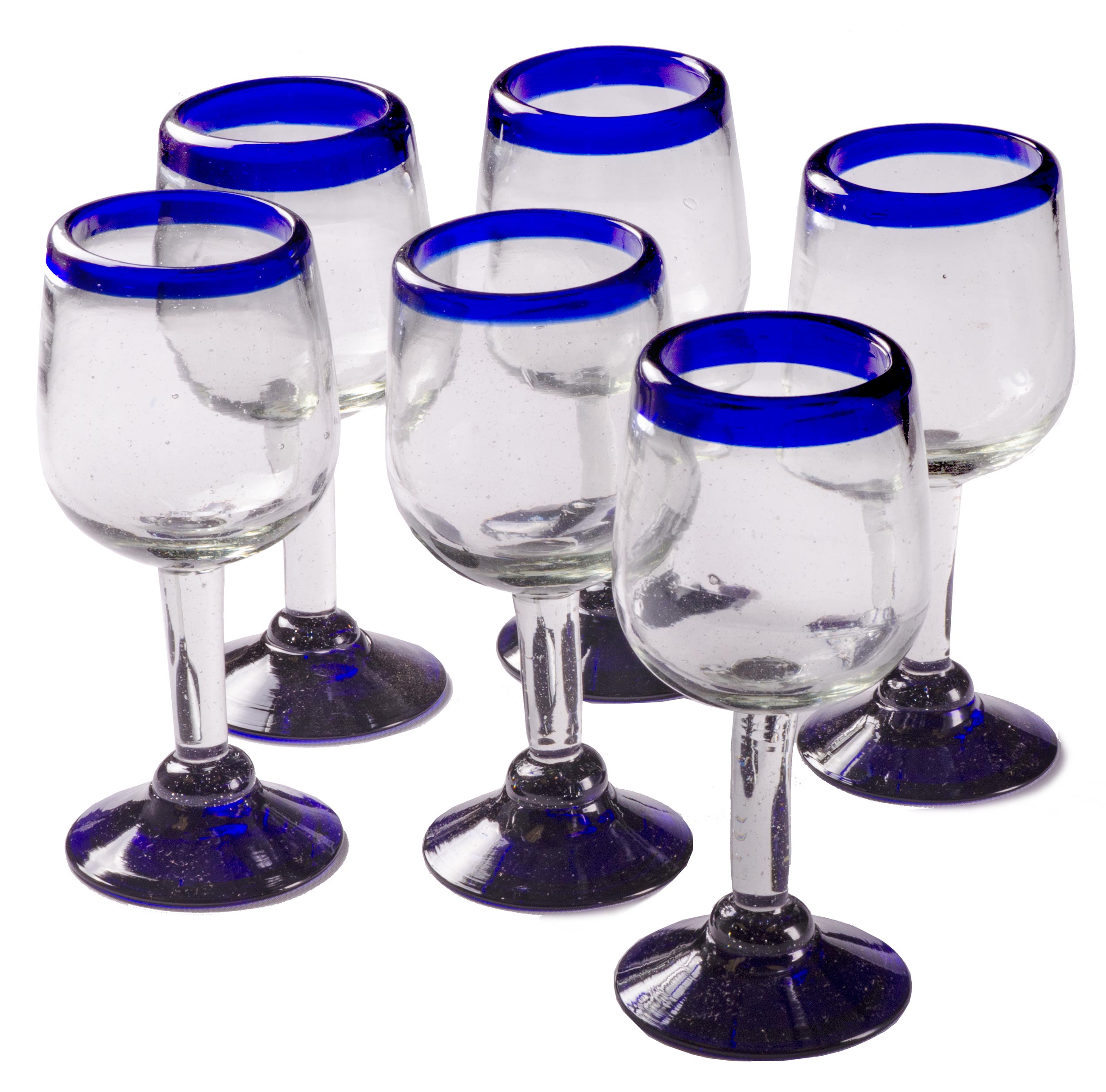 Cobalt Blue Rim Tulip Wine Glasses - Set of 6 (11 oz) - Perfect for Red Wine Tasting, Dinner Parties & Elegant Home Decor