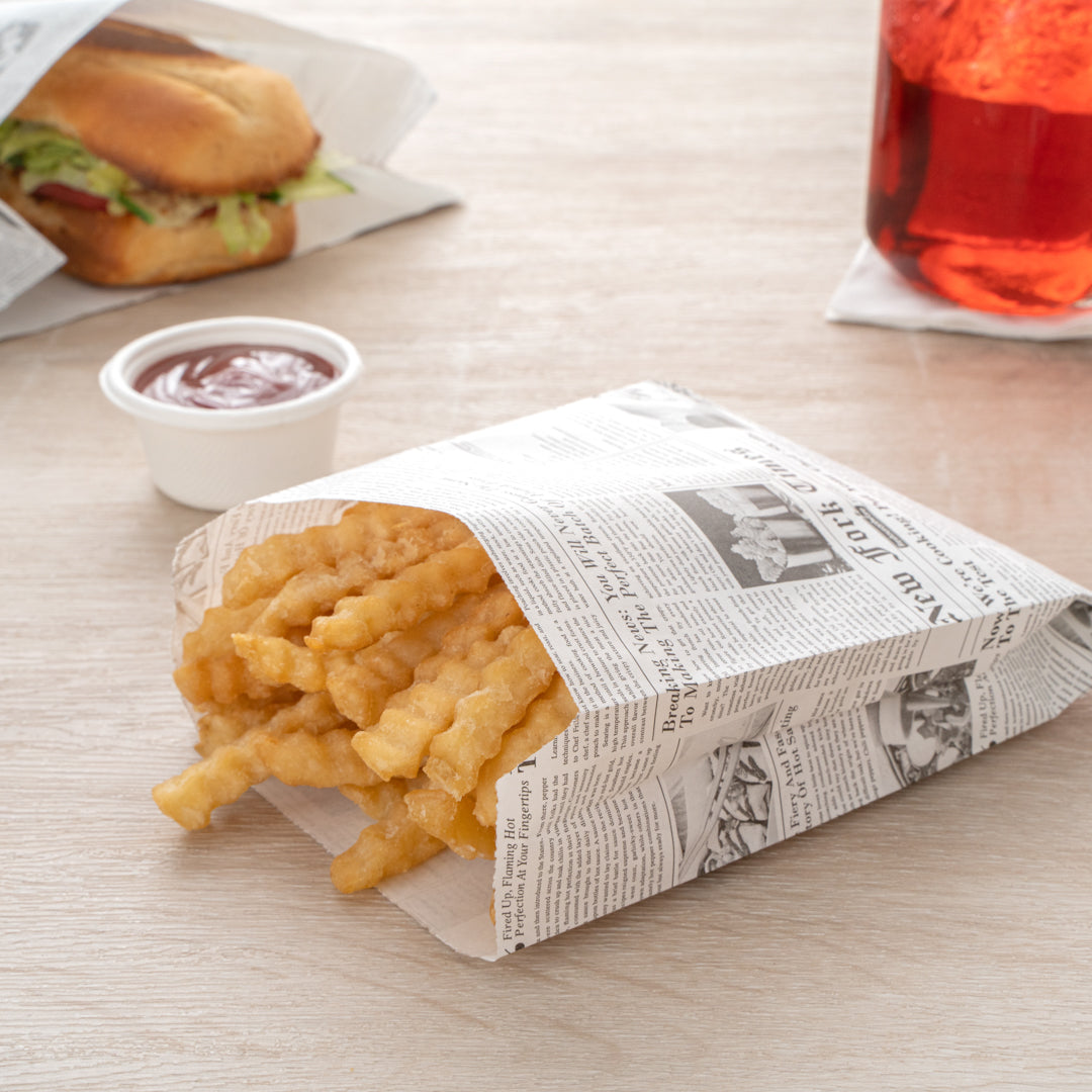 Eco-Friendly Newsprint Paper French Fry & Snack Bags - 4.25