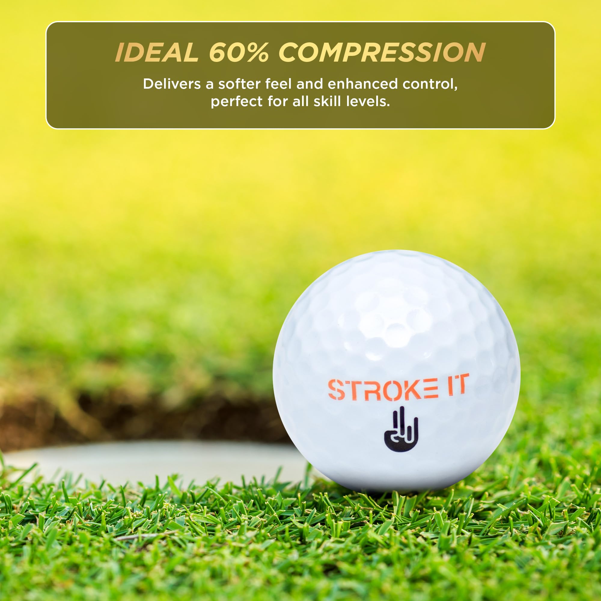 Stroke It Golf Balls - 12-Pack for Men with Dimpled Pattern & Less Spin - Perfect for Long Straight Drives on the Course