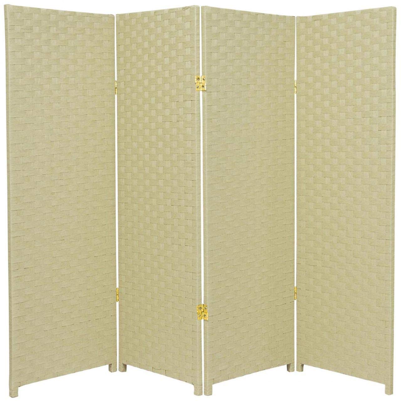 Legacy Decor Bamboo Woven Room Divider - 4-Panel Privacy Screen Partition in Ivory | Natural Home Decor for Living Room, Bedroom & Office Separation