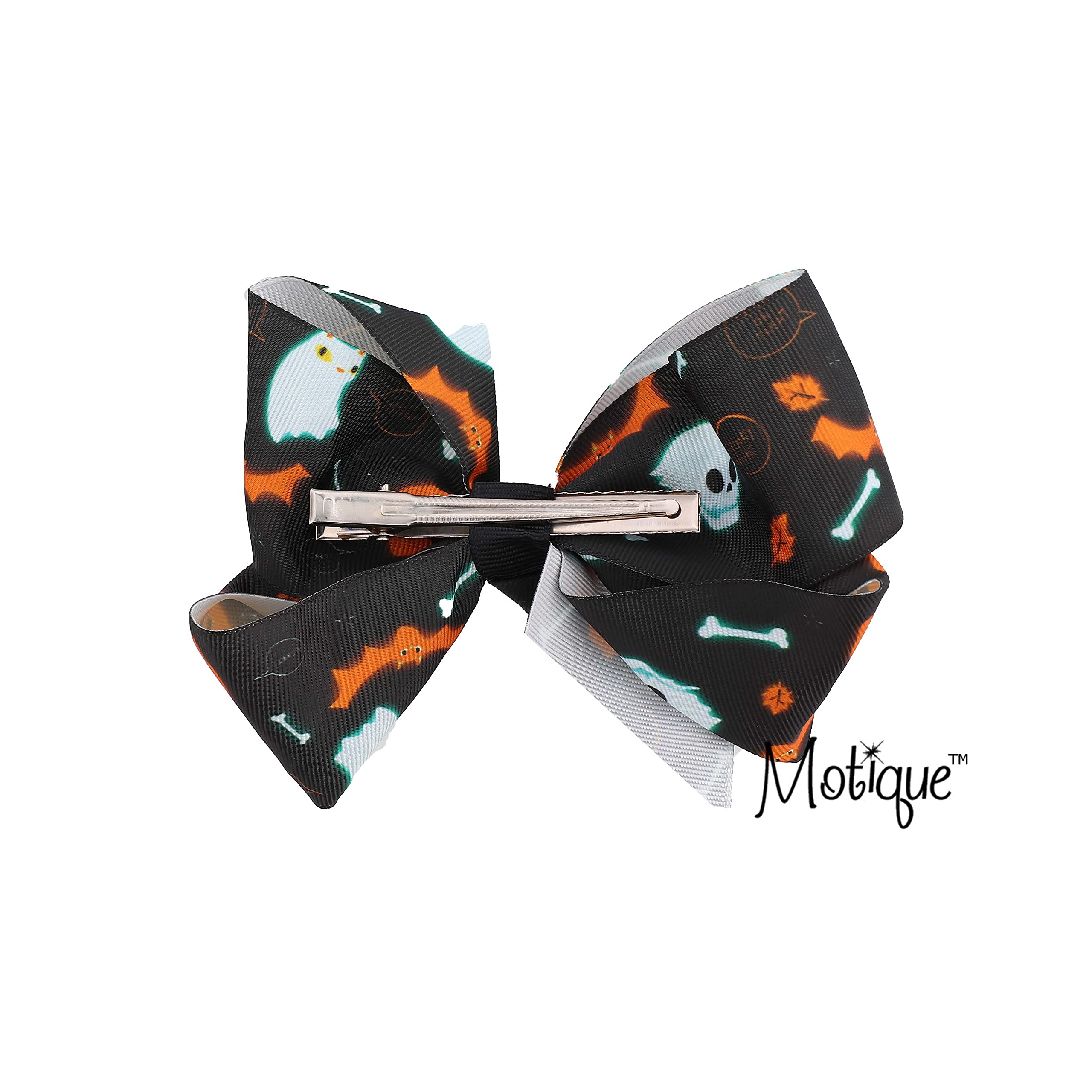 Four Black Halloween Hair Bows with Skulls Ghosts & Bats - Gothic Hair Accessories for Women, Girls Costume Party, Cosplay, Haunted House Events