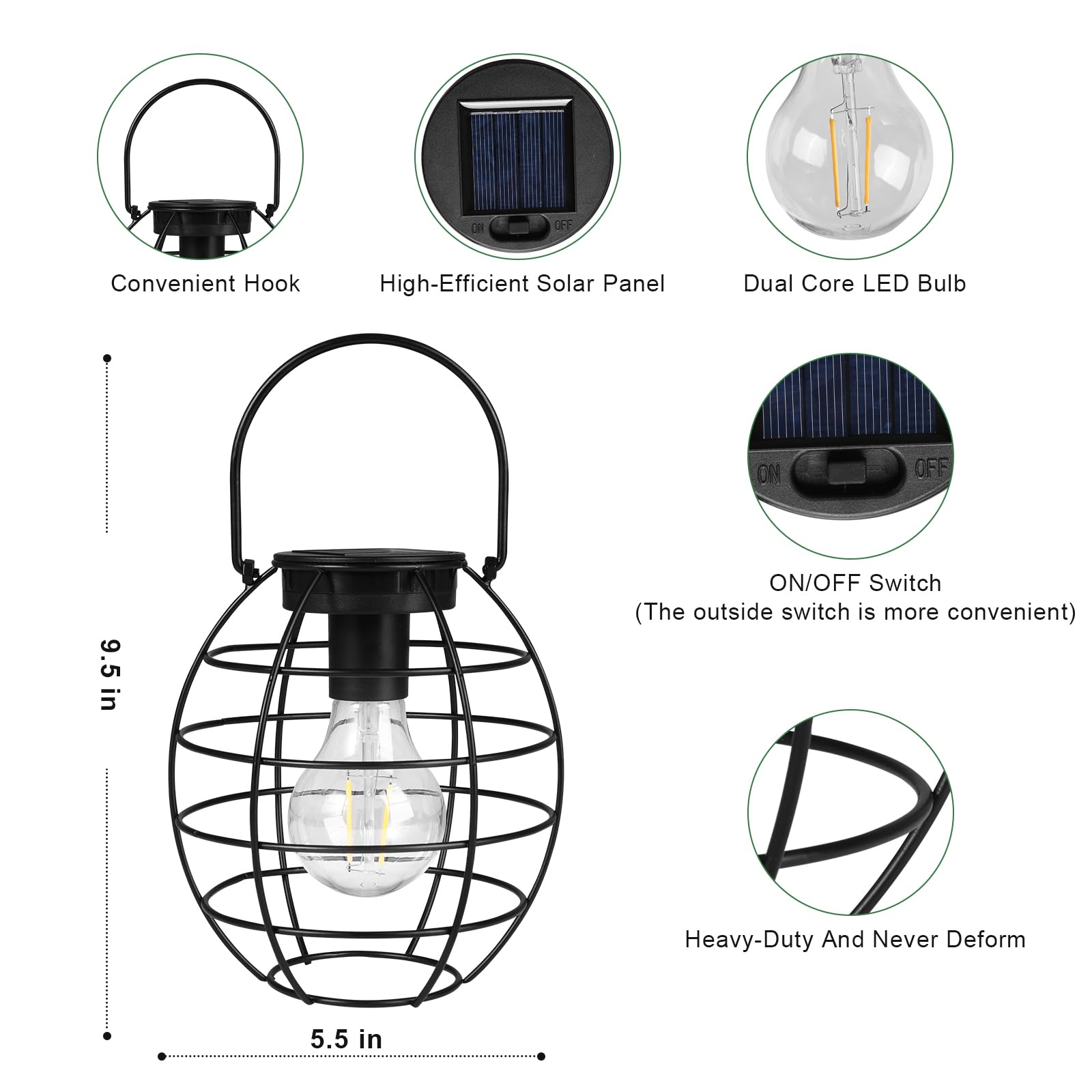 Shumi 2 Pack Solar Hanging Lanterns - Waterproof Metal Outdoor Solar Lights for Garden, Yard, Patio, Pathway & Tabletop Decoration - Solar Powered LED Lanterns for Romantic Ambiance, Evening Parties & Outdoor Dining