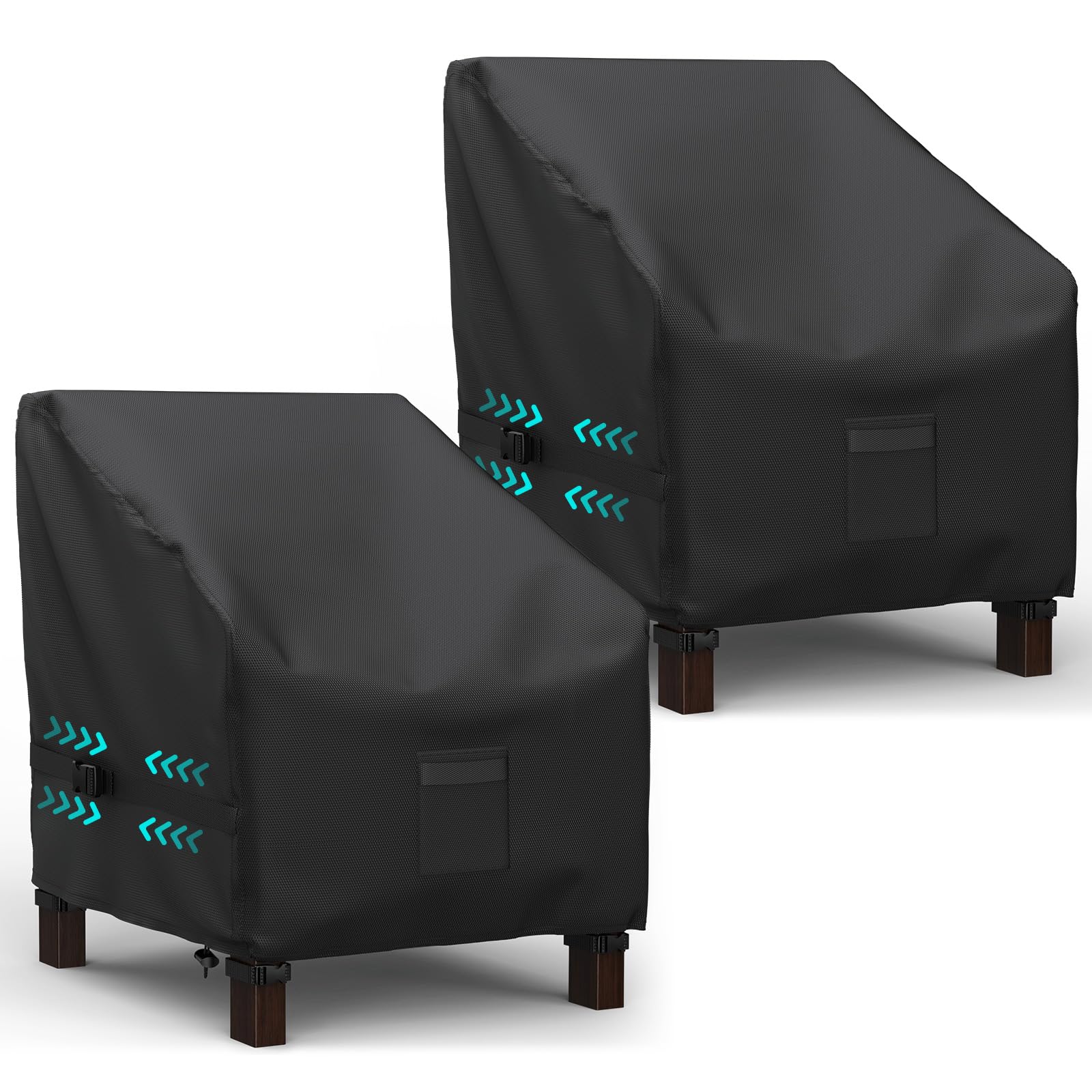 Premium Waterproof Outdoor Patio Chair Covers (2 Pack) - Heavy Duty Windproof Furniture Covers with Buckle Straps - 32