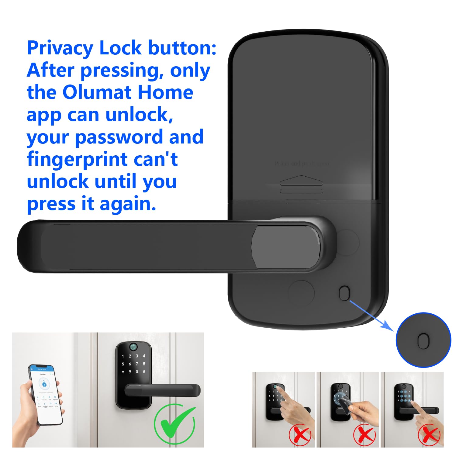 Olumat Smart Keyless Entry Door Lock with Fingerprint & Keypad - WiFi App Controlled Digital Deadbolt for Front Doors - Secure Smart Lock for Homes, Offices, Garages & Rentals | Ideal for Hands-Free Access, Vacation Rentals & Smart Home Integration