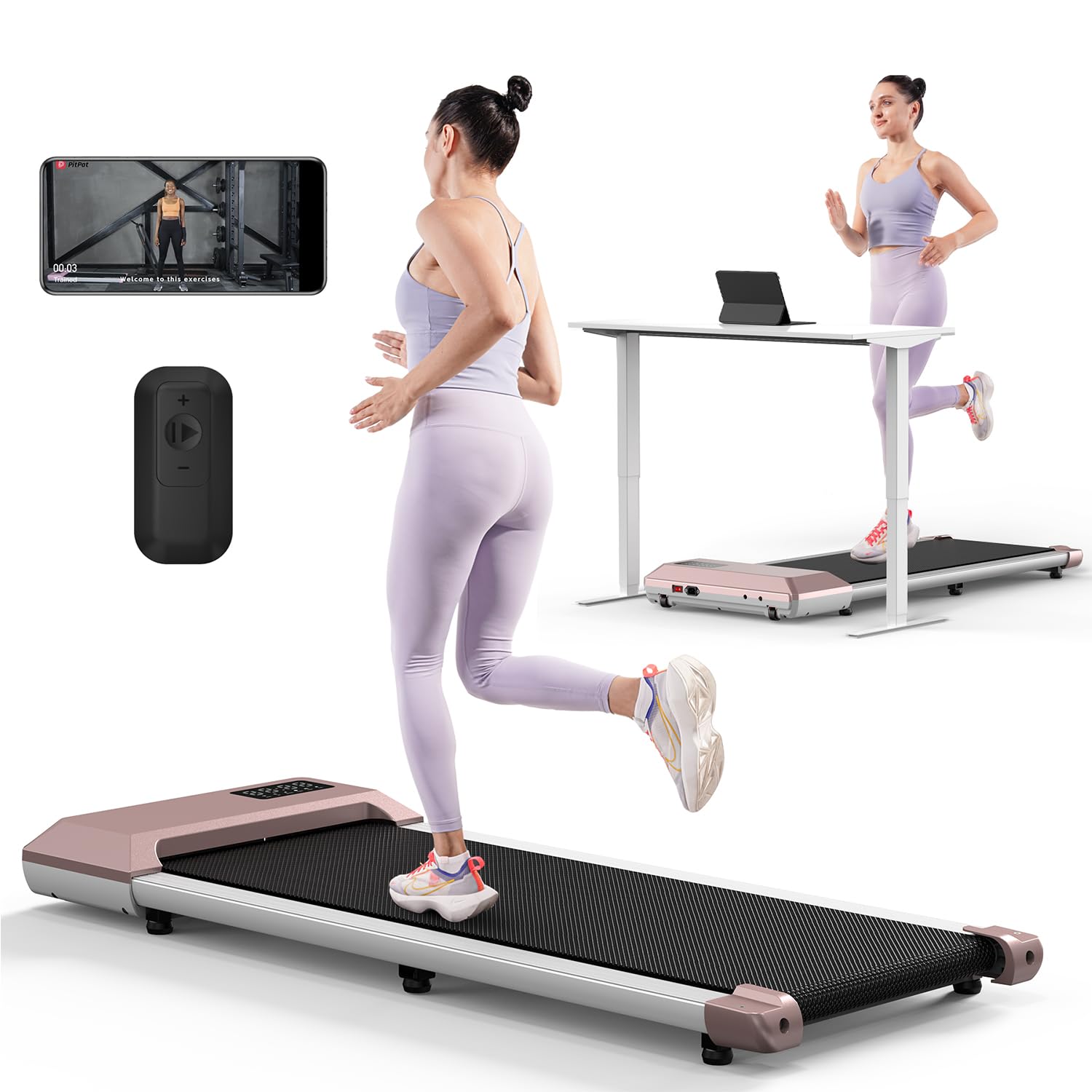 DeerRun 2 in 1 Under Desk Treadmill - 2.5HP Motor, Remote Control & LED Display - Compact Walking Pad for Home Office - Perfect for Workouts While Working or Watching TV
