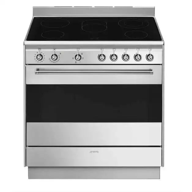Smeg 90cm Classic Freestanding Ceramic Cooker - Stainless Steel Electric Range with 5 Burners & Oven | Perfect for Modern Kitchens & Home Chefs
