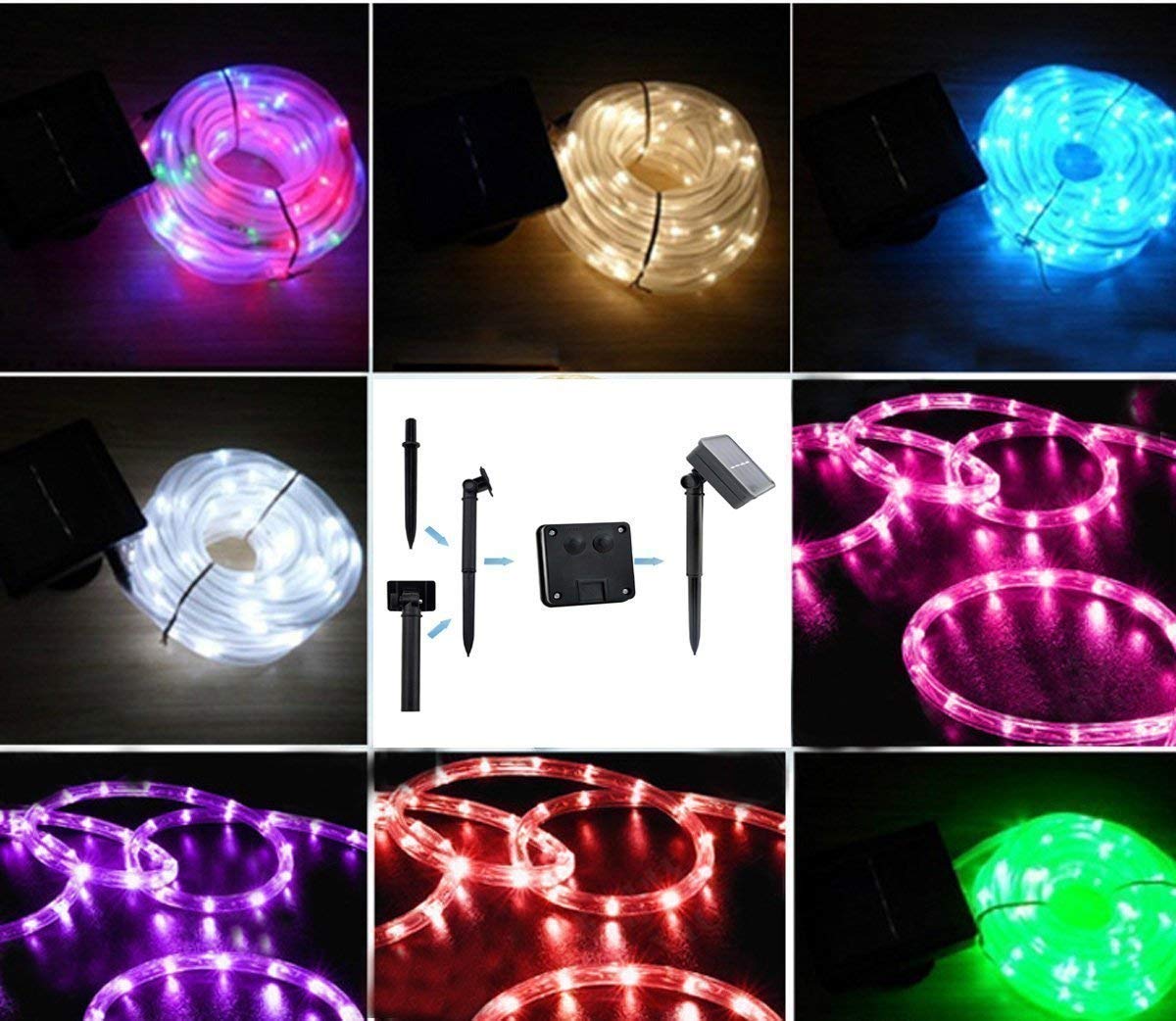 AMZSTAR 100 LED Solar Rope Lights - 39ft/12M Waterproof Outdoor String Lights with Copper Wire for Garden, Yard, Fence, Tree & Wedding Decor (Purple) | Perfect for Patio, Pathway & Party Lighting