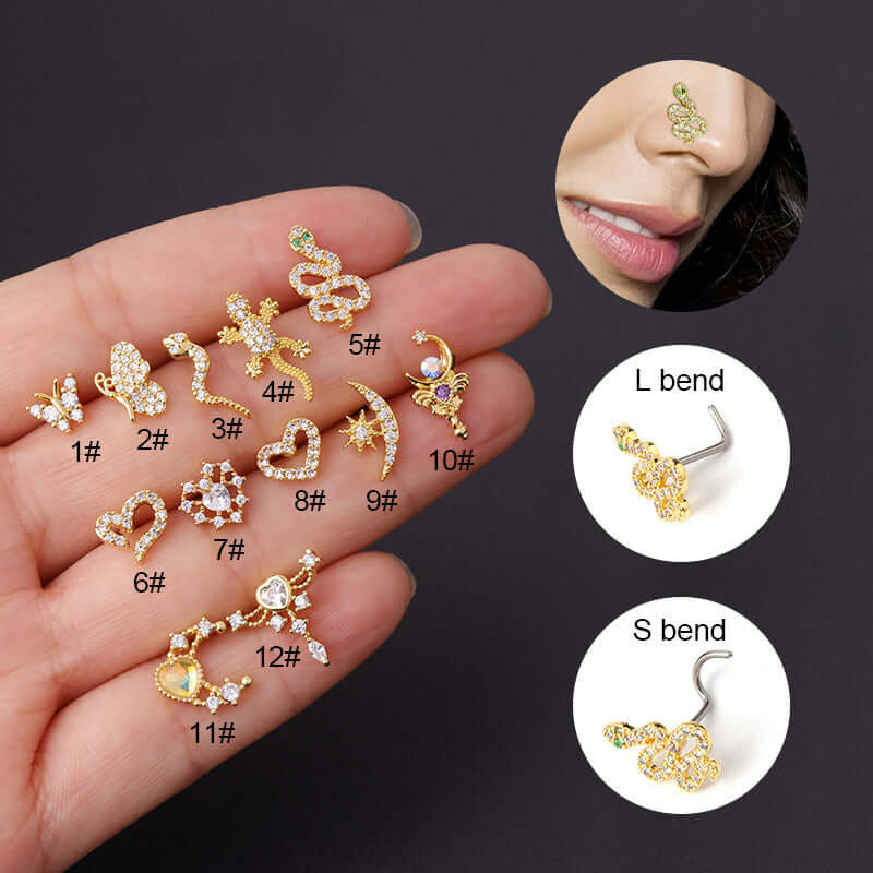 20G L Bend Nose Studs - Hypoallergenic Surgical Steel Nose Ring Piercing Jewelry for Women & Men - Perfect for Cartilage, Septum & Nostril Piercings | HSPJ632
