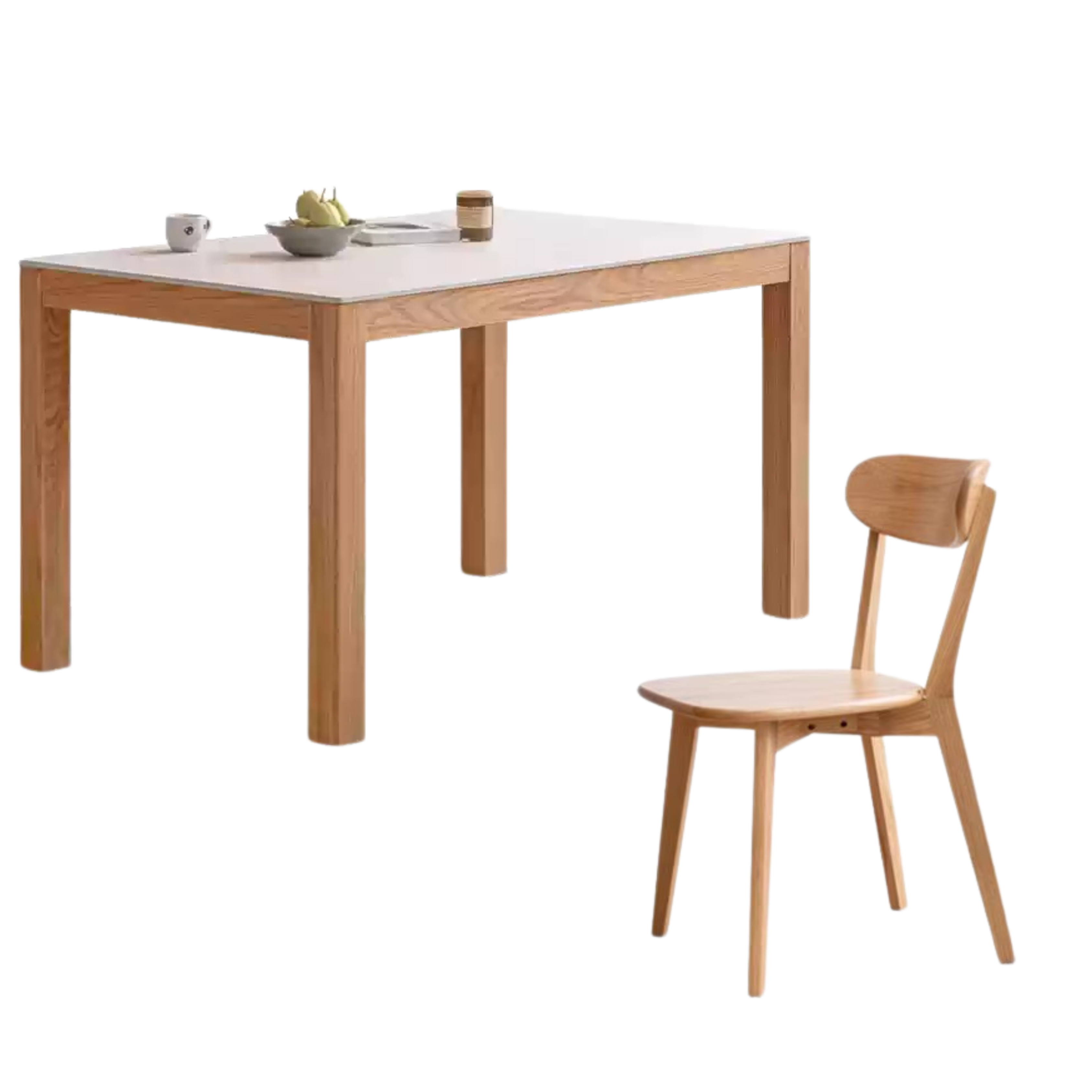 Solid Oak Wood Rectangular Rock Plate Dining Table - Rustic Farmhouse Style for Kitchen, Dining Room & Outdoor Entertaining