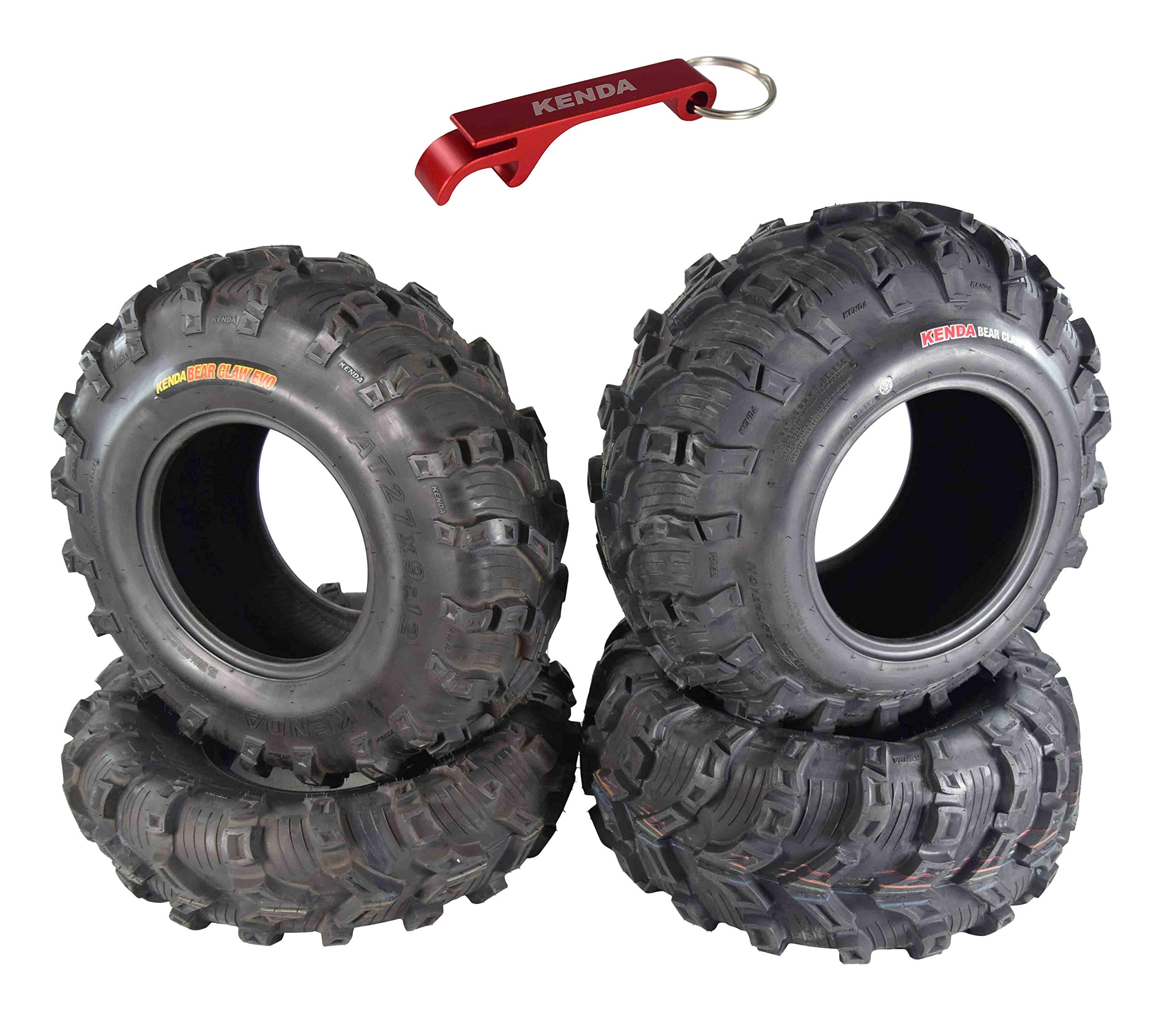 Kenda Bear Claw EVO ATV/UTV All-Terrain Mud Tires 4-Pack Set (27x9-12 Front & 27x11-12 Rear) with Free Bottle Opener Keychain - Perfect for Off-Roading, Hunting, and Farm Work