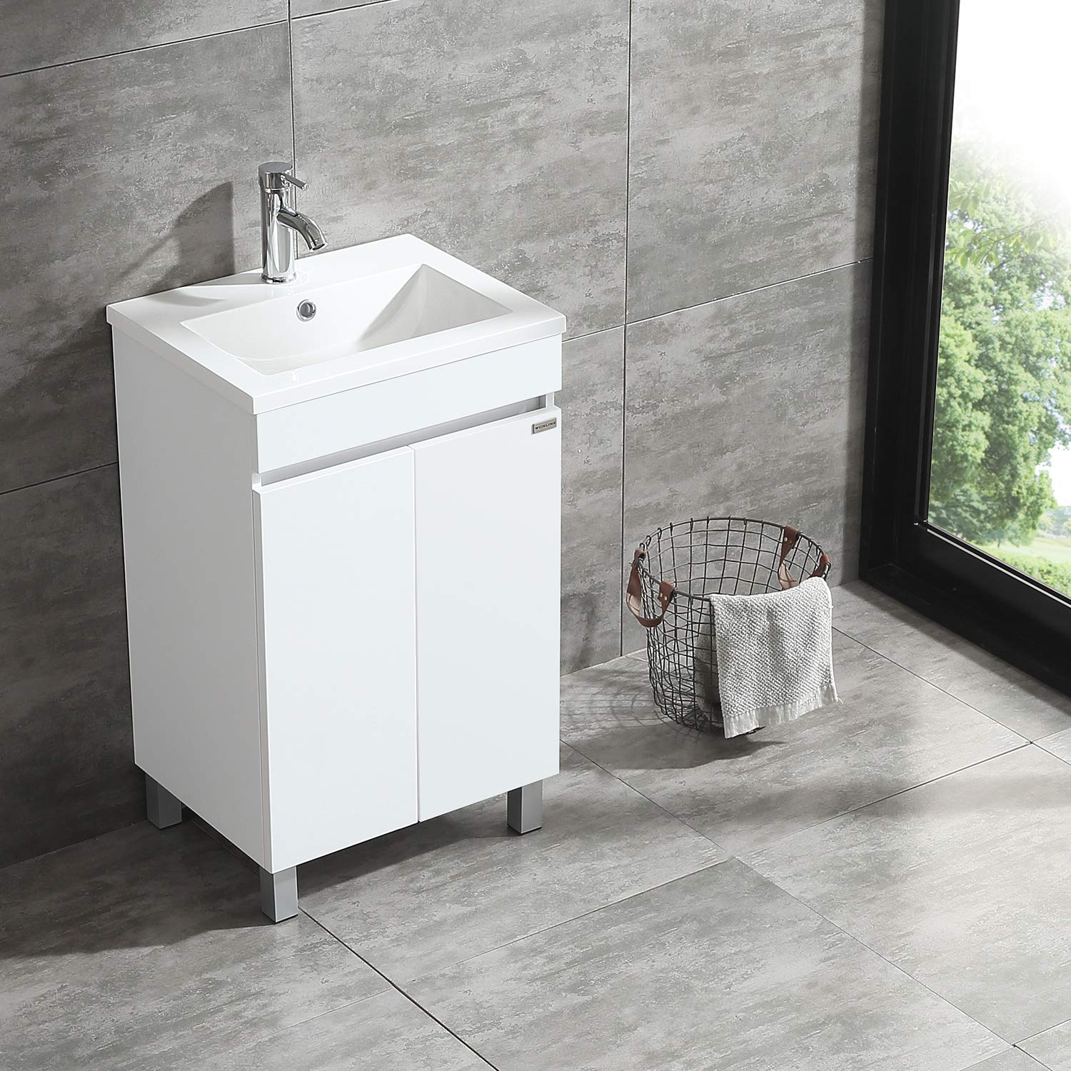 20 Inch Freestanding Bathroom Vanity with 2 Doors, Undermount Resin Sink & Chrome Faucet - White | Modern Bathroom Storage Solution for Small Spaces, Powder Rooms & Guest Baths