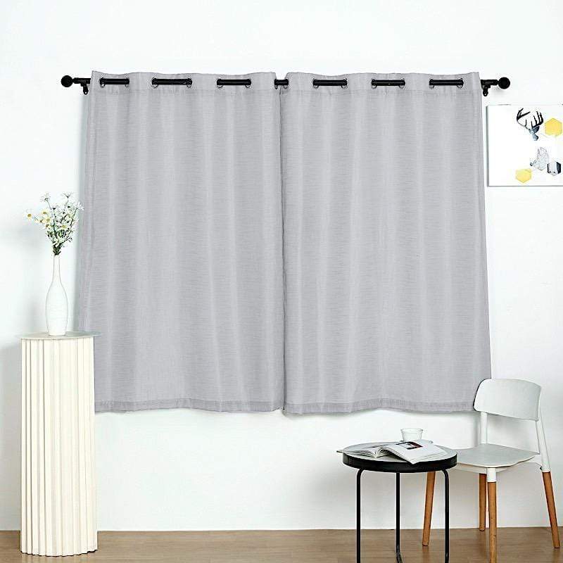 2 Pack 52x64 Inch Faux Linen Curtain Panels with Chrome Grommets - Light Filtering Window Drapes for Living Room & Bedroom
