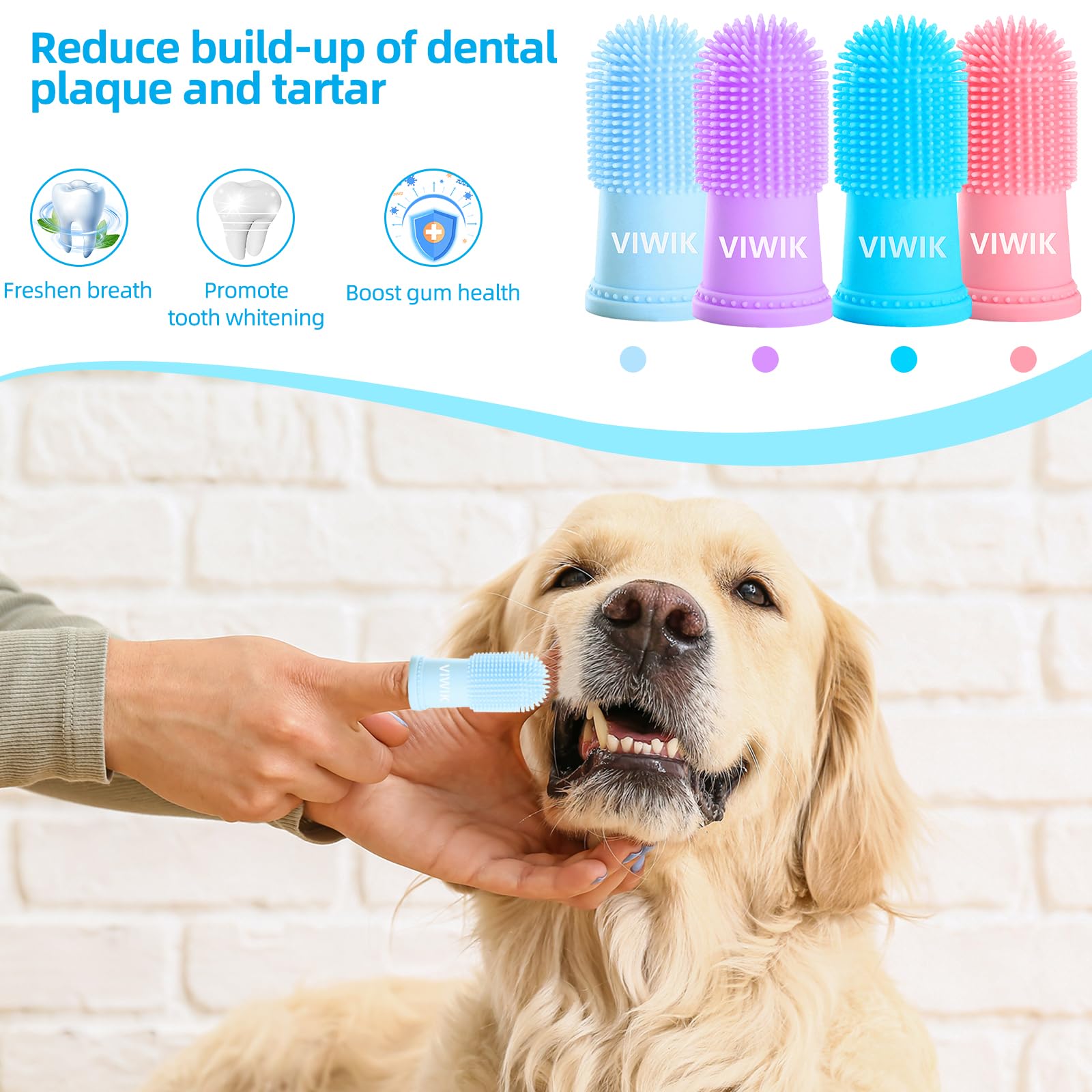 VIWIK 4-Pack Dog & Cat Toothbrush Kit - Finger Toothbrush for Small to Large Dogs & Puppies | Pet Dental Care & Teeth Cleaning Supplies | Perfect for Daily Oral Hygiene at Home