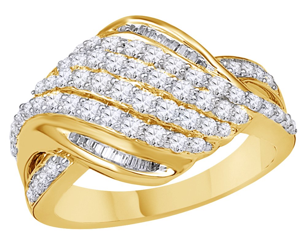 1 Cttw AFFY Natural White Diamond Rolling Wave Ring in 10K Solid Gold - Perfect for Engagement, Anniversary & Special Occasion Gifts