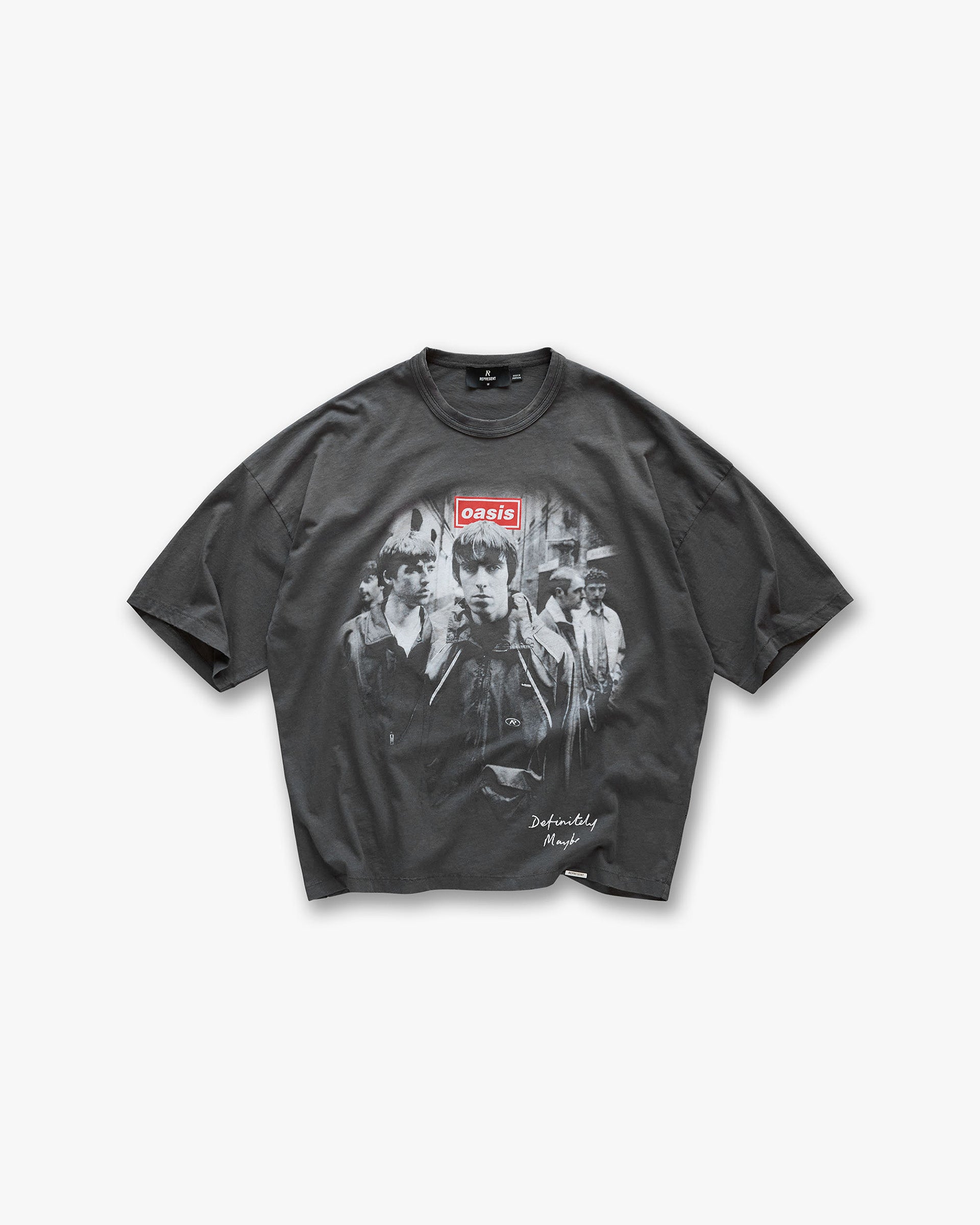 Oasis Definitely Maybe Vintage Washed Black T-Shirt | 90s Britpop Band Tee for Concerts & Casual Wear