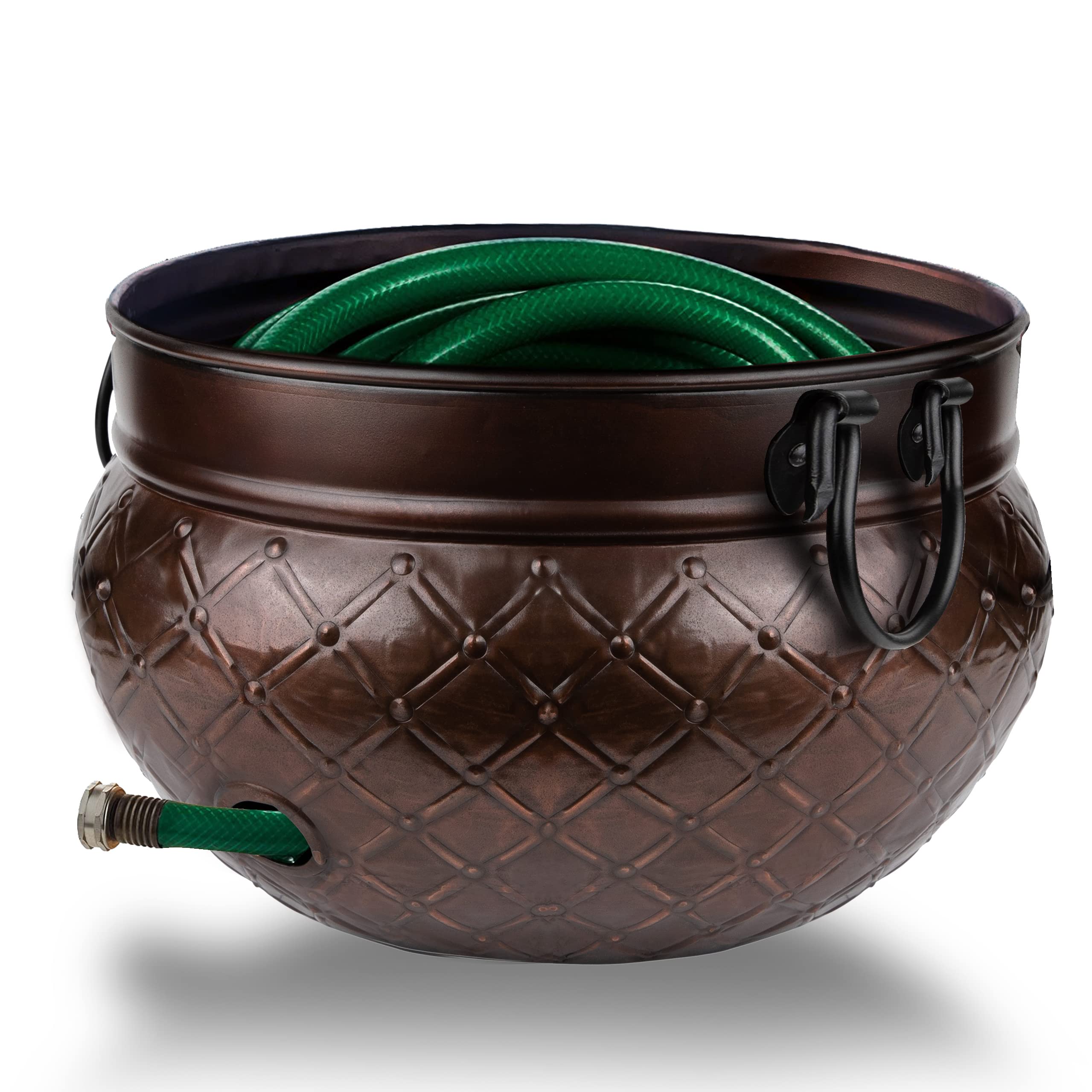 LifeSmart Heavy Duty Garden Hose Pot Storage Holder with Copper Accents - 16 x 12 Inch Water Hose Hider for Indoor & Outdoor Use | Holds Up to 150 ft Hose | Perfect for Patio, Yard, and Garage Organization