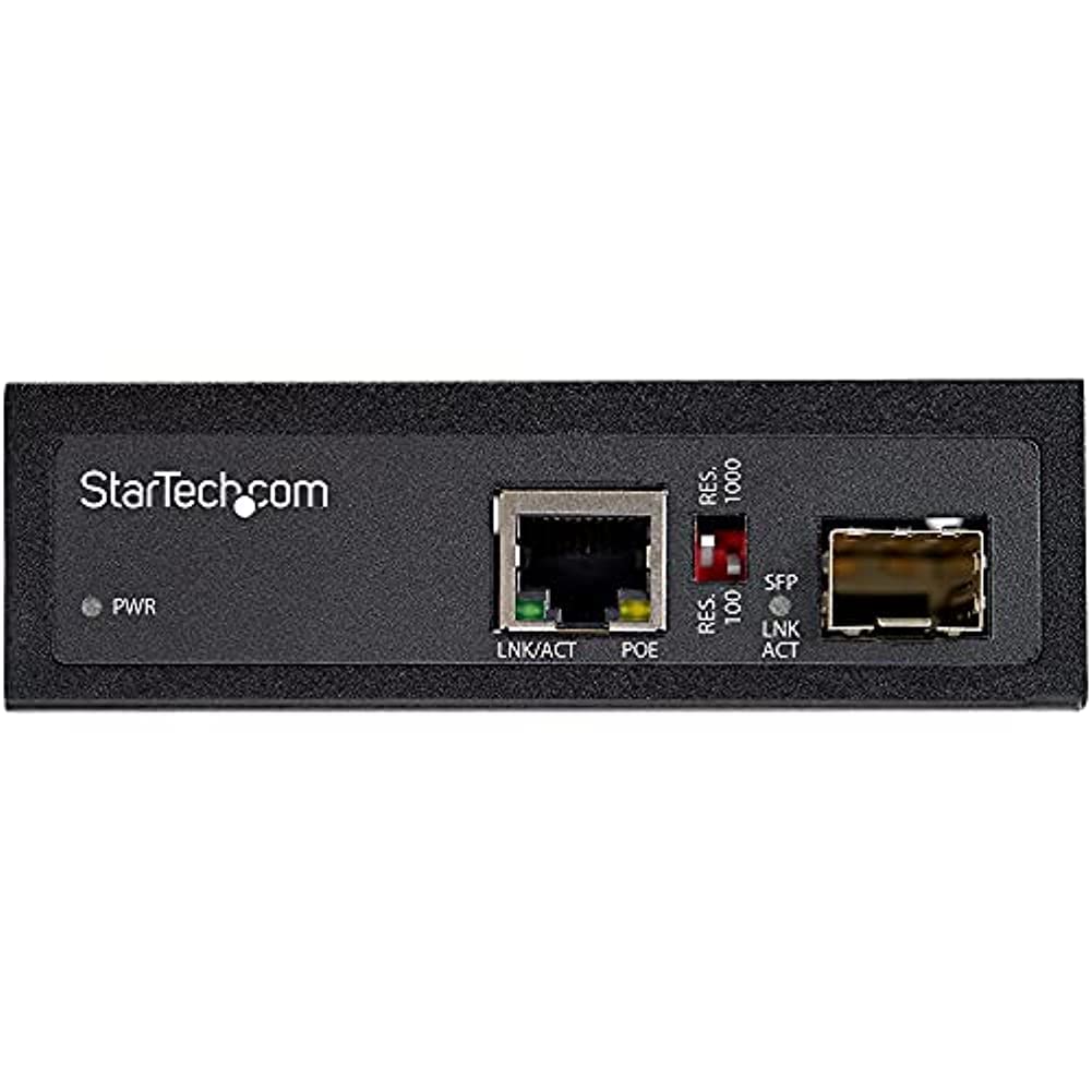 StarTech.com 60W PoE+ Industrial Fiber to Ethernet Media Converter - SFP to RJ45 - Singlemode/Multimode Fiber to Gigabit Copper Network - Compact IP-30 Rated (-40°C to +75°C) - IMC1GSFP60W - Ideal for Harsh Industrial Environments & Outdoor Networking