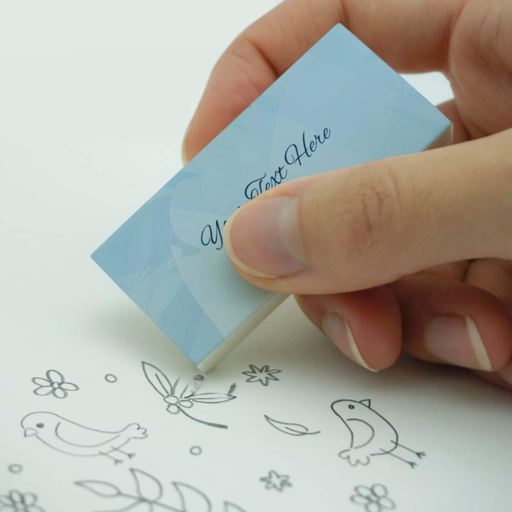 Custom Blue Watercolor Background Eraser Set of 2 - Personalized Text Engraving for Office, School & Art Supplies - Perfect for Whiteboards, Notebooks & Gift Giving
