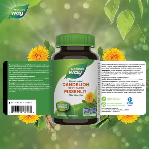 Nature's Way Dandelion Root 100 Veggie Caps - Organic Herbal Supplement for Liver Support & Detox - Perfect for Daily Wellness & Natural Cleansing