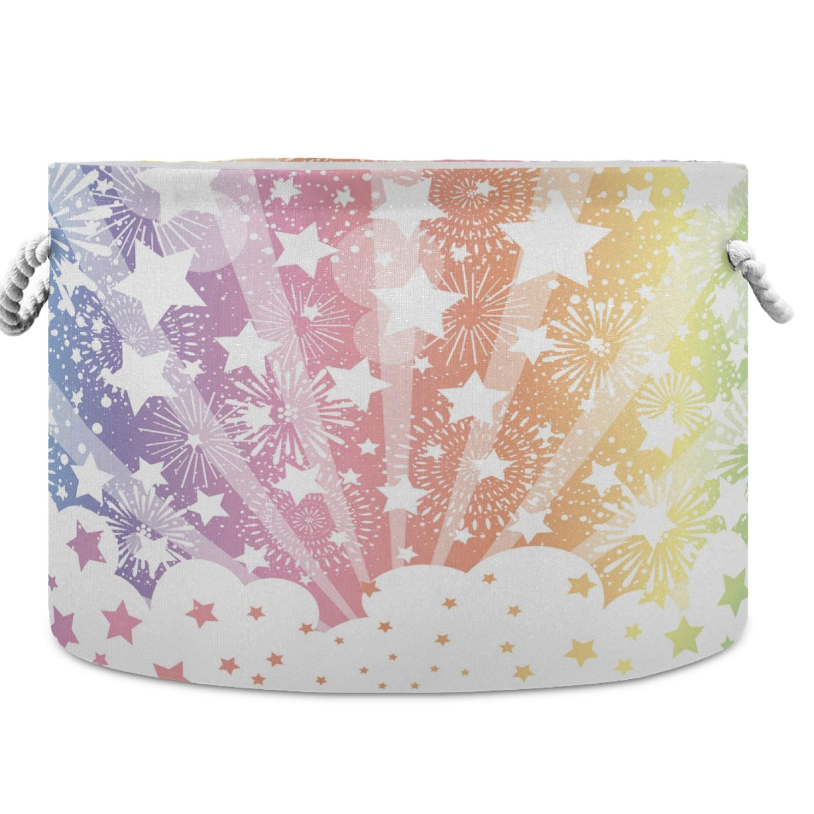 Visesunny Star Cloud Nursery Hamper - Canvas Fabric Toy Storage Organizer Bin for Kids Room, Playroom & Shelves - Multi-Purpose Laundry Basket & Gift Basket for Baby Clothes, Toys & Home Organization