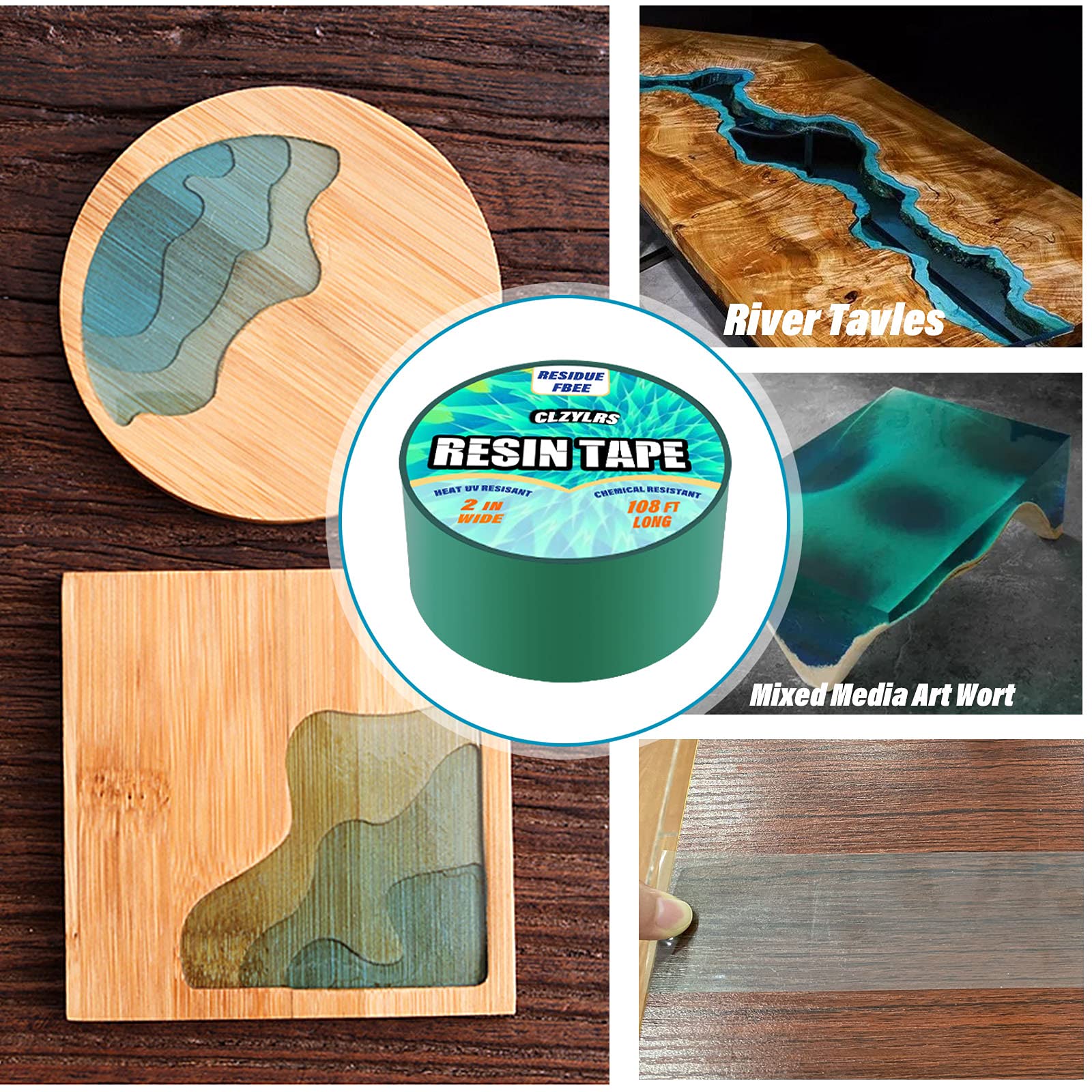 Premium Resin Tape for Epoxy Molding - High Temp Silicone Adhesive Craft Tape for River Tables, Jewelry Making & DIY Projects - Perfect for Epoxy Resin Art, Hollow Frames & Pendant Creation