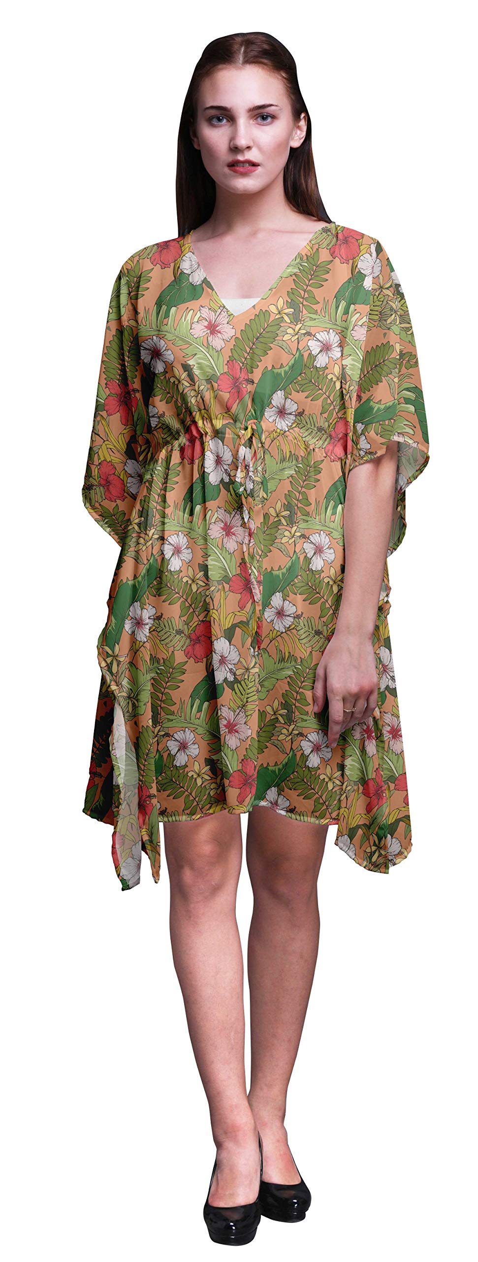 Bimba Women's Short Caftan Midi Dress - Beach Cover Up Swimwear, Summer Boho Kaftan Dress for Pool, Vacation & Resort Wear