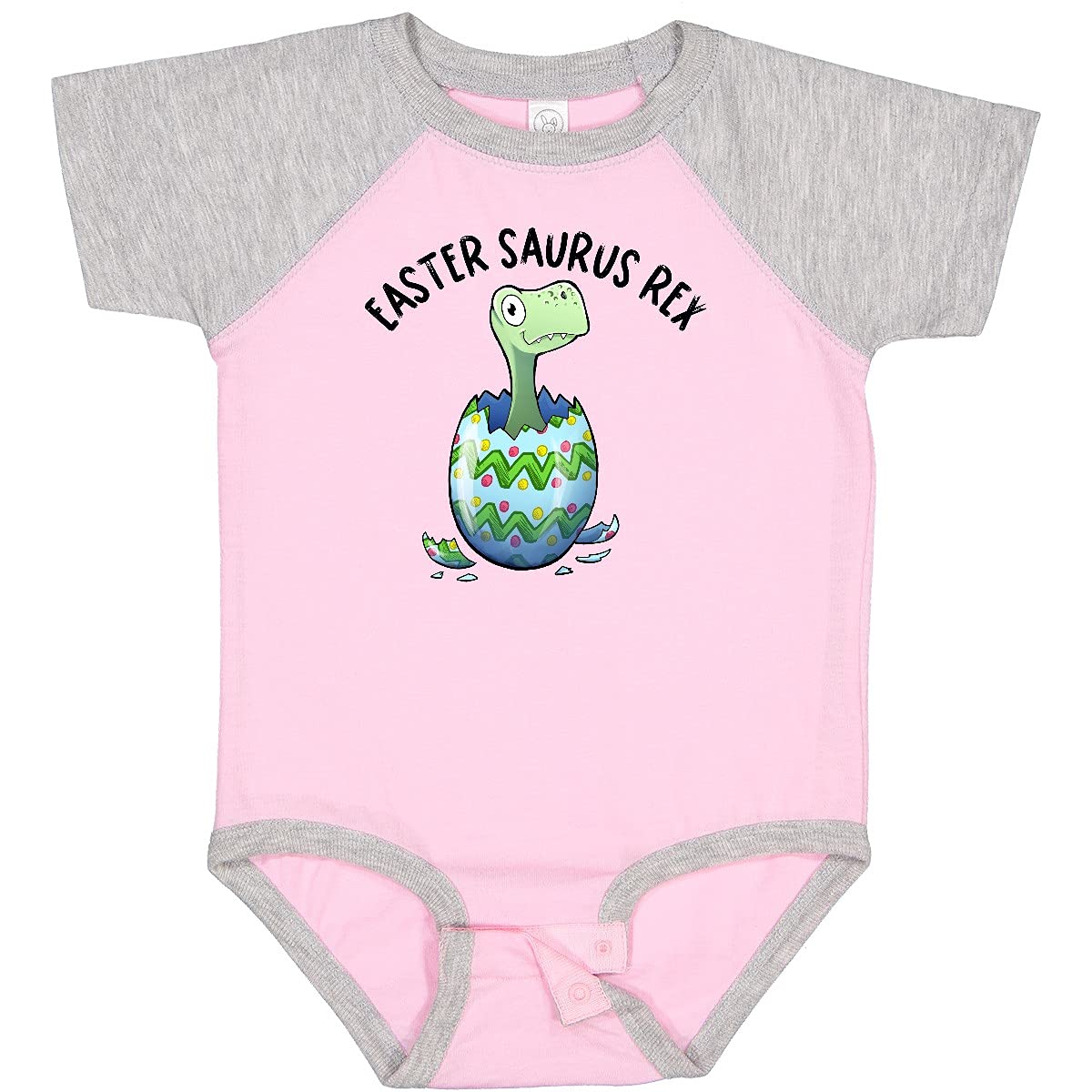 Inktastic Easter Saurus Rex Dinosaur Hatching Easter Egg Baby Bodysuit - Cute Dino Themed Outfit for Easter Celebrations, Baby Showers & Holiday Photos