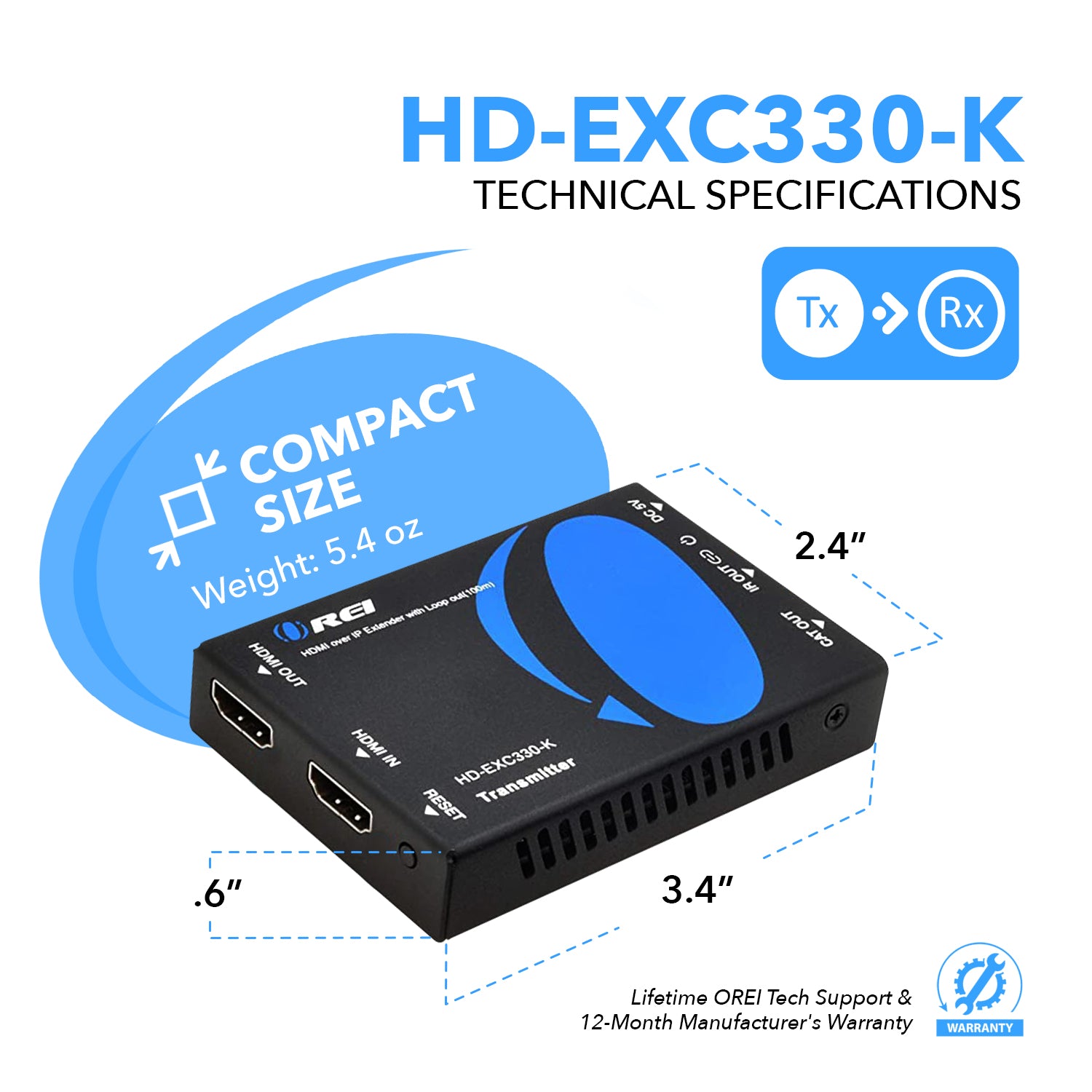 1080p HDMI Extender Over IP with Loop & IR Support - 500ft Range via Cat6 Cable (HD EXM330 K) - Perfect for Home Theater, Conference Rooms & Long-Distance AV Setups
