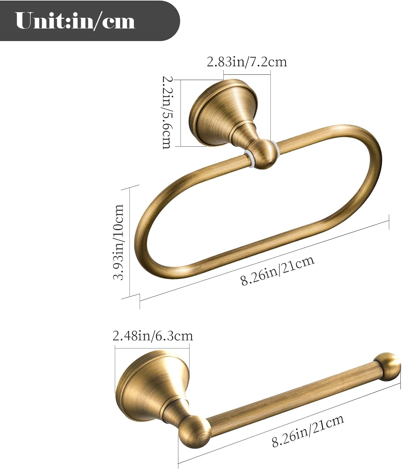 WOLIBEER Antique Brass Toilet Paper Holder & Towel Ring Set - 2 Piece Wall Mounted Bathroom Tissue Roll Hanger - Vintage Bath Accessories for Classic & Farmhouse Style Bathrooms