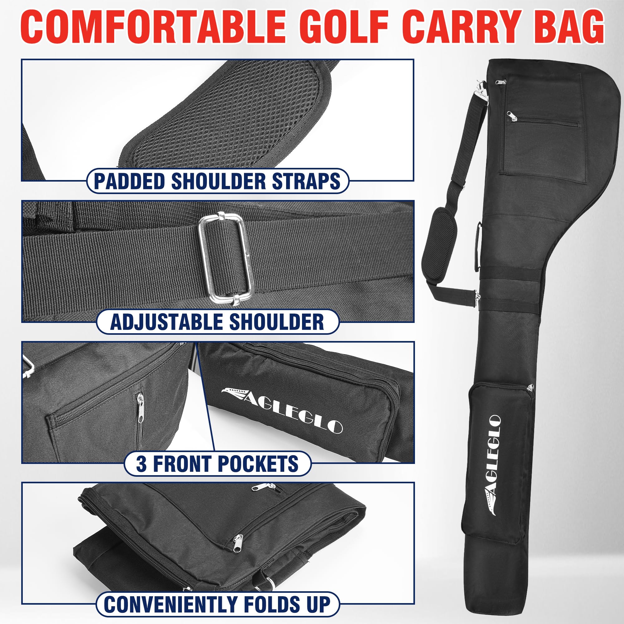 **EagleGlo Foldable & Adjustable Golf Travel Bag – Lightweight Carry Bag for 8-10 Clubs – Perfect for Men & Women – Ideal for Practice, Travel & Course Use**