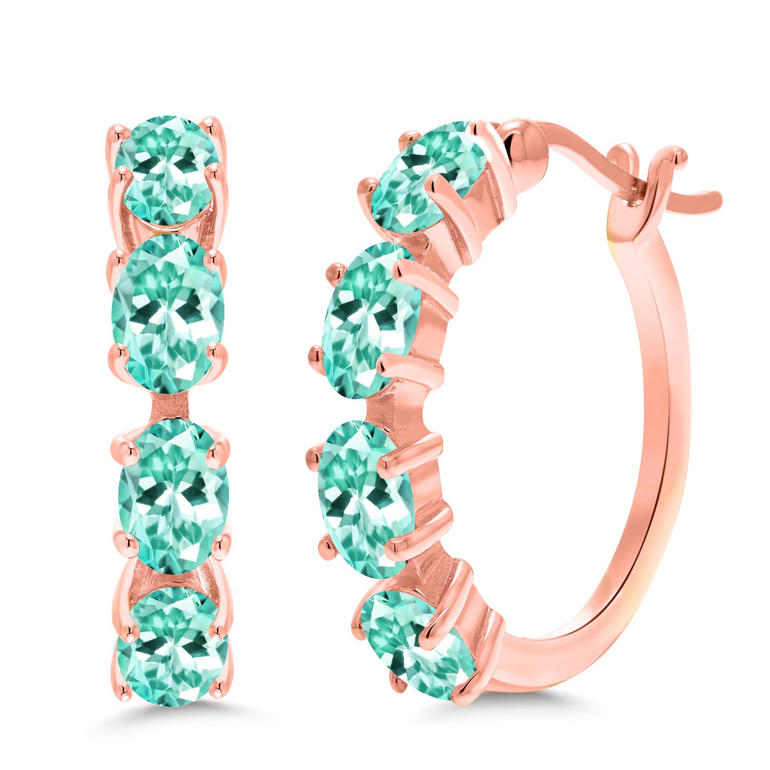 18K Rose Gold Plated Silver Oval Birthstone Hoop Earrings for Women | 6x4mm Oval Gemstone | 22mm (0.85 Inch) | Dainty Gold Hoops | Perfect Gift for Birthday, Anniversary & Everyday Wear