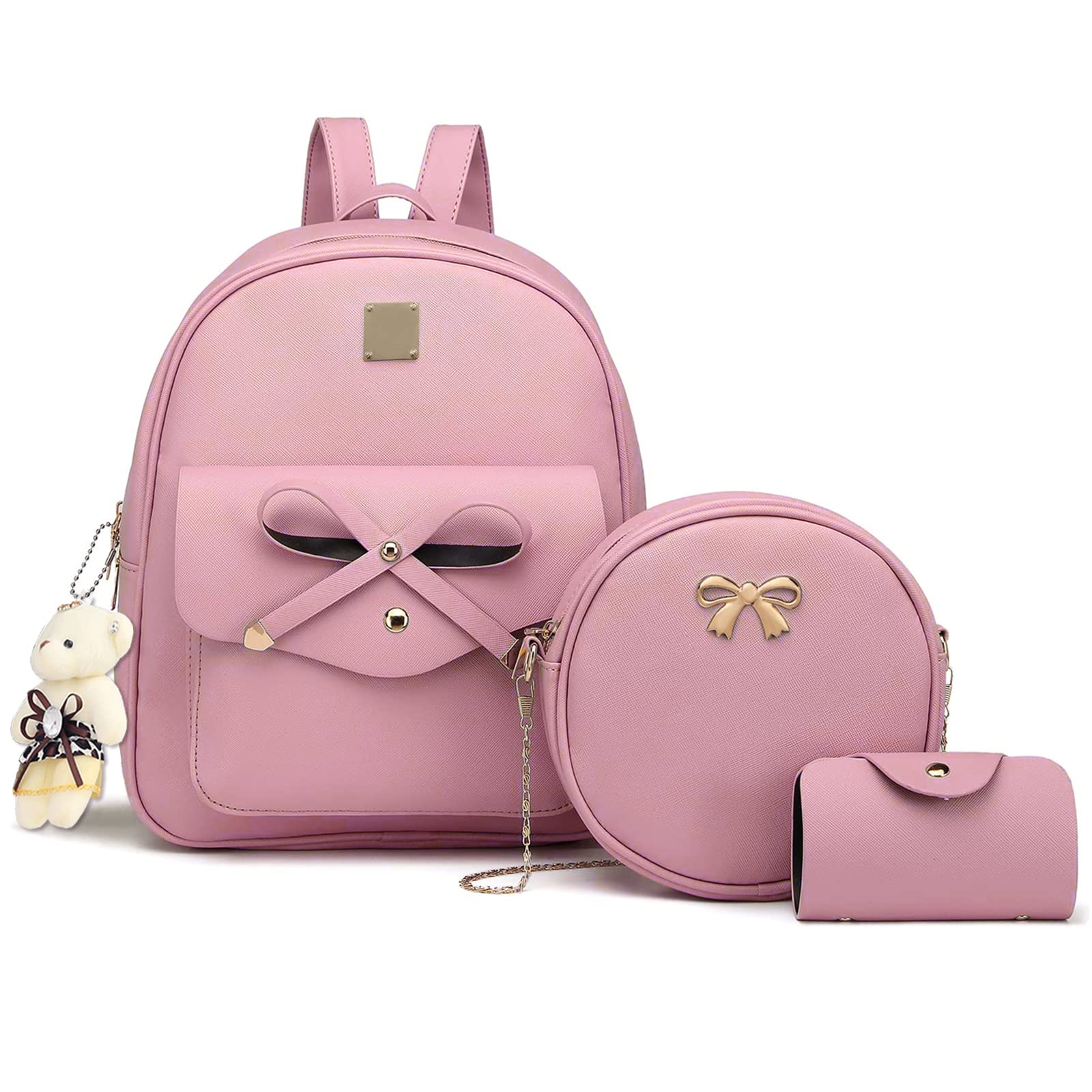 K.E.J. Women's Mini Backpack Purse - Cute Leather Bowknot Shoulder Bag, 3-Piece Set for Ladies | Perfect for Travel, Work, School & Everyday Use