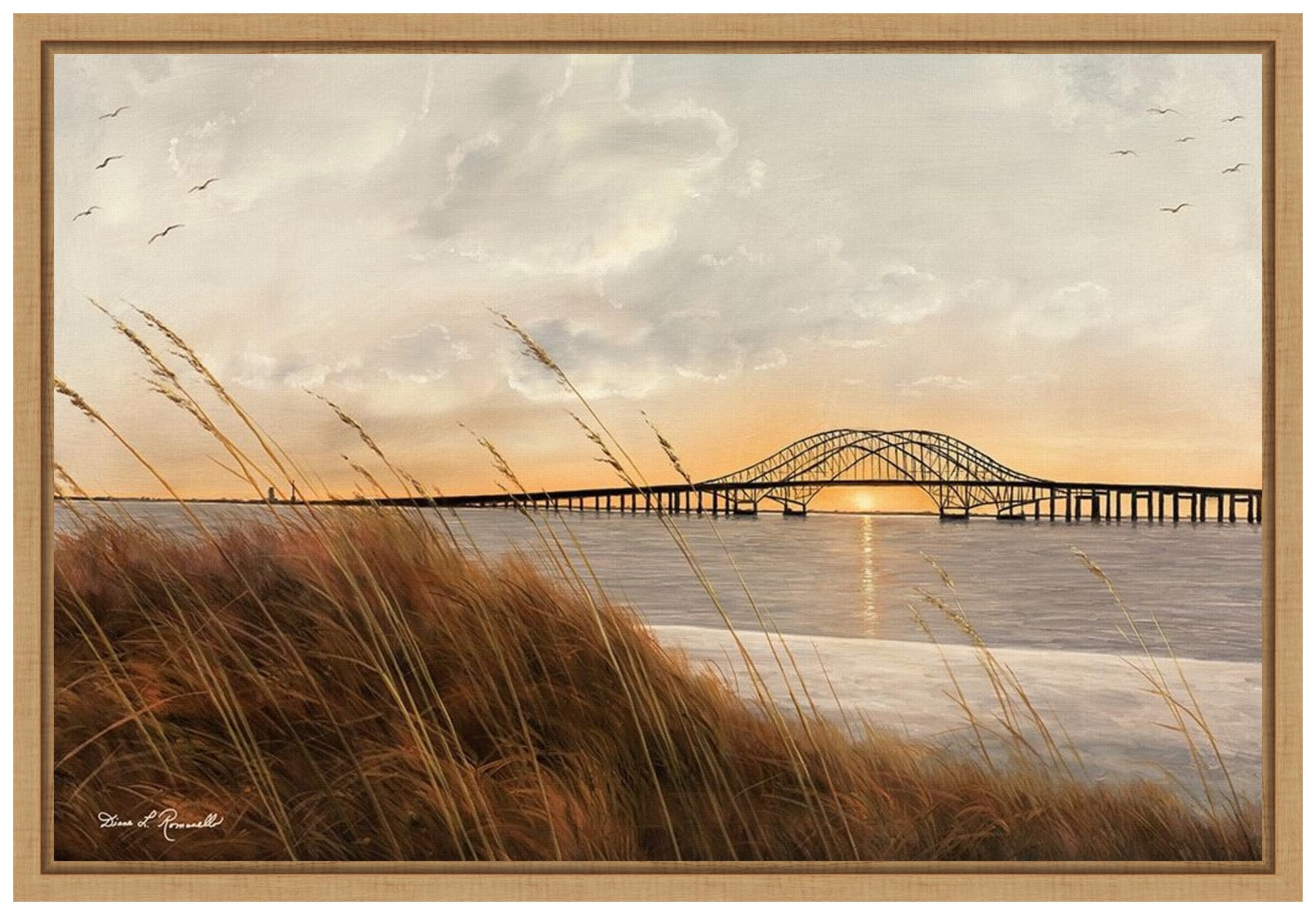 Amanti Art Framed Canvas Wall Art - 16x23 Captree Bridge Landscape Painting by Diane Romanello, Modern Framed Canvas Artwork for Living Room, Bedroom & Bathroom Decor | Perfect for Coastal & Nature-Inspired Home Interiors