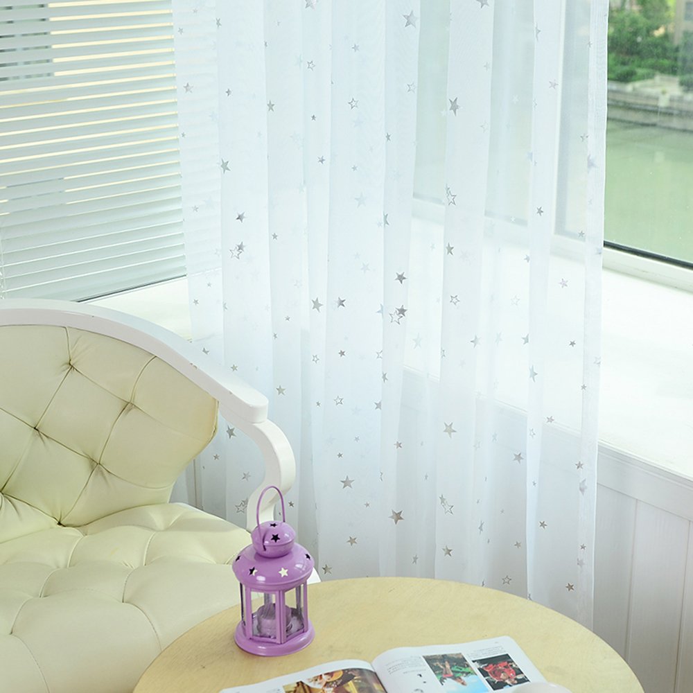 Kids Star Voile Curtain - Rod Pocket Window Drape for Nursery & Bedroom Decor - Light Filtering Sheer Panel (Multiple Sizes) - Perfect for Children's Rooms, Playrooms & Daytime Privacy