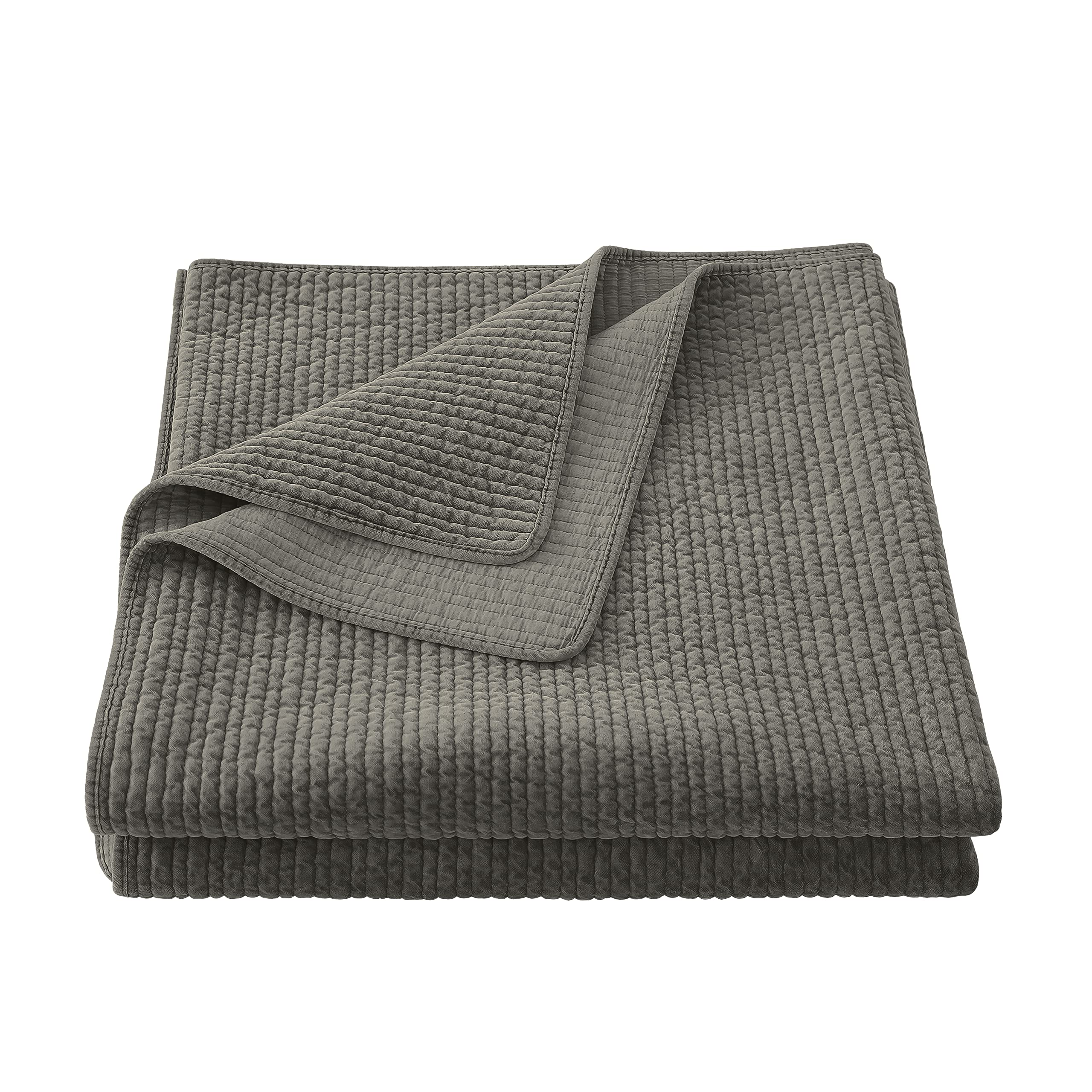 Premium Stonewashed Cotton Velvet 3-Piece Quilt Set with Pillow Shams - Queen Size, Solid Gray, Classic Traditional Bedding - Soft Lightweight Quilt & 2 Pillowcases for Cozy Bedroom Decor & Guest Room Luxury
