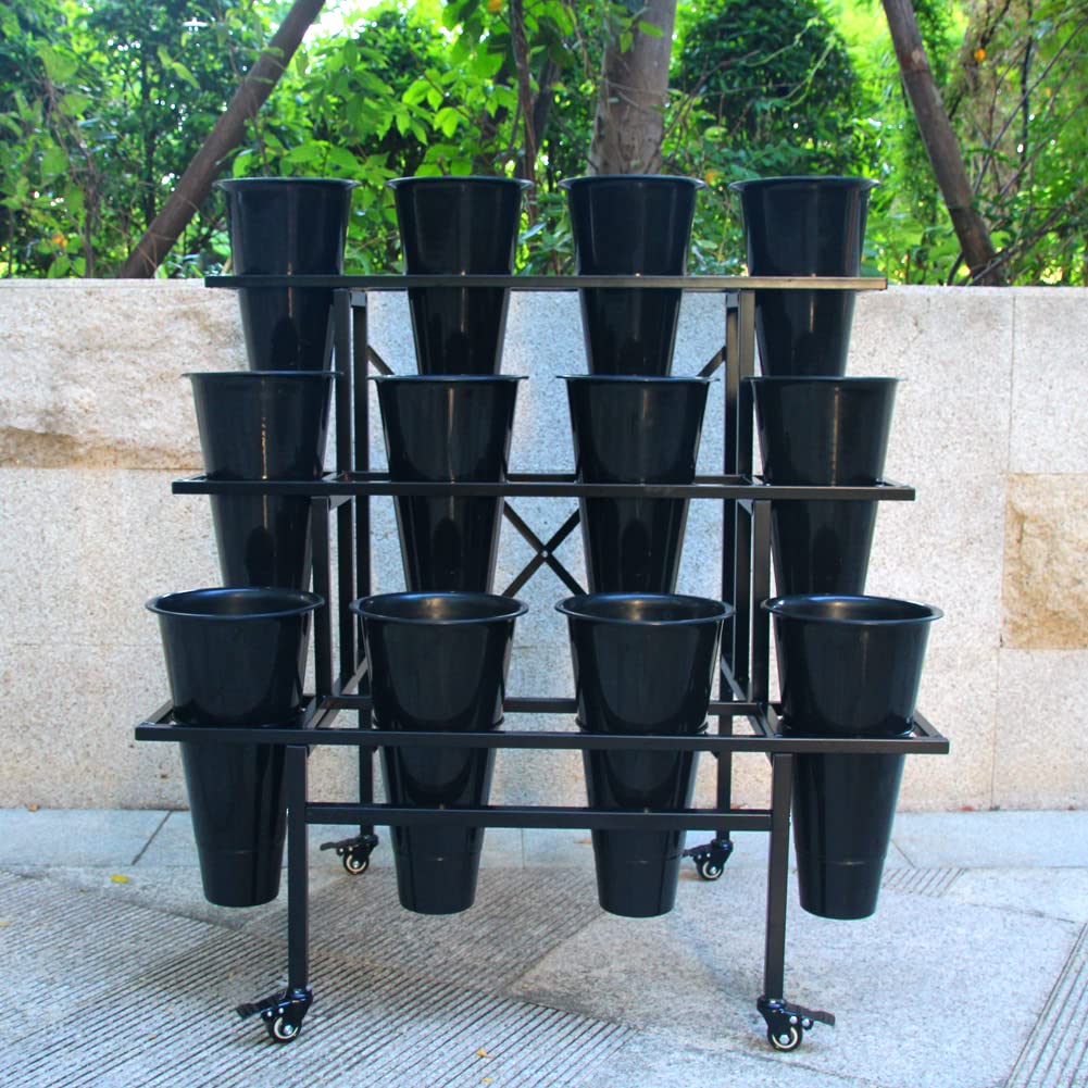 Heavy Duty Rolling Plant Stand with Wheels - 12 Plastic Buckets Garden Cart for Fresh Flowers Display | Perfect for Indoor/Outdoor Gardening, Home Decor & Florist Shop Use
