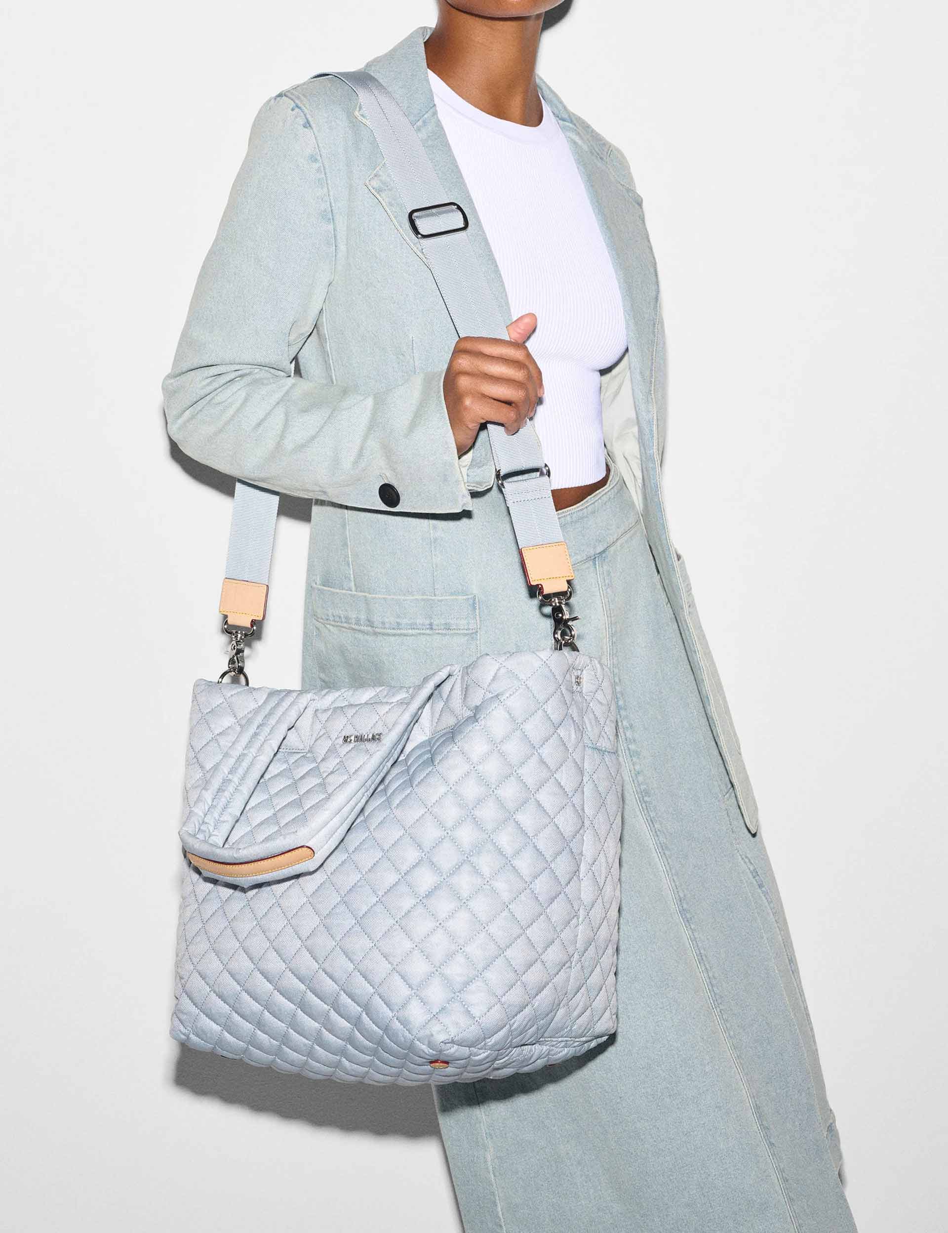Premium Medium Metro Tote Bag - Stylish Chambray Blue Shoulder Bag for Women | Perfect for Work, Shopping & Travel Accessories