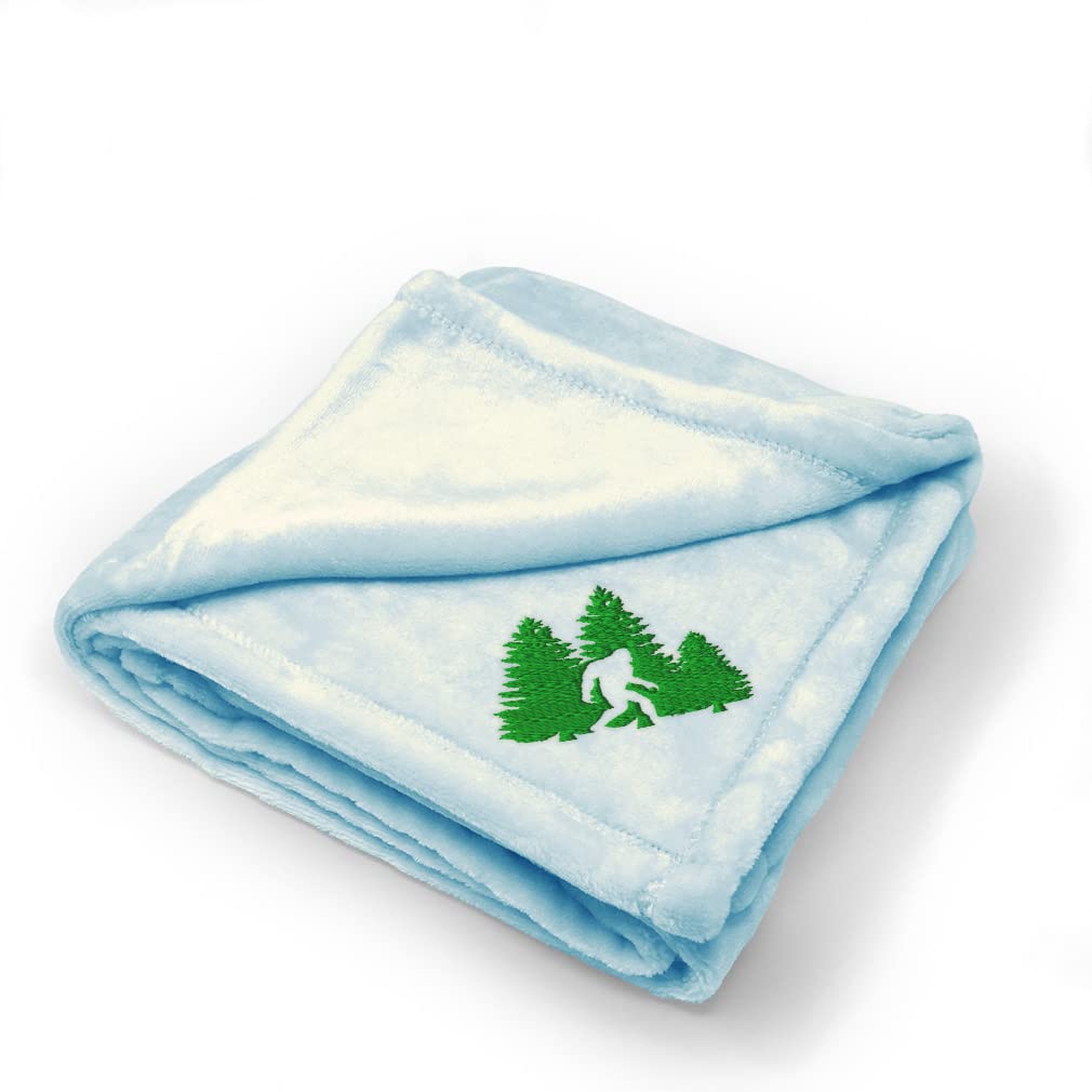 Soft Plush Baby Blanket for Boys & Girls - Bigfoot Woods Design, Polyester Swaddle & Receiving Blanket in Blue - Perfect for Nursery, Crib, and Newborn Gifts