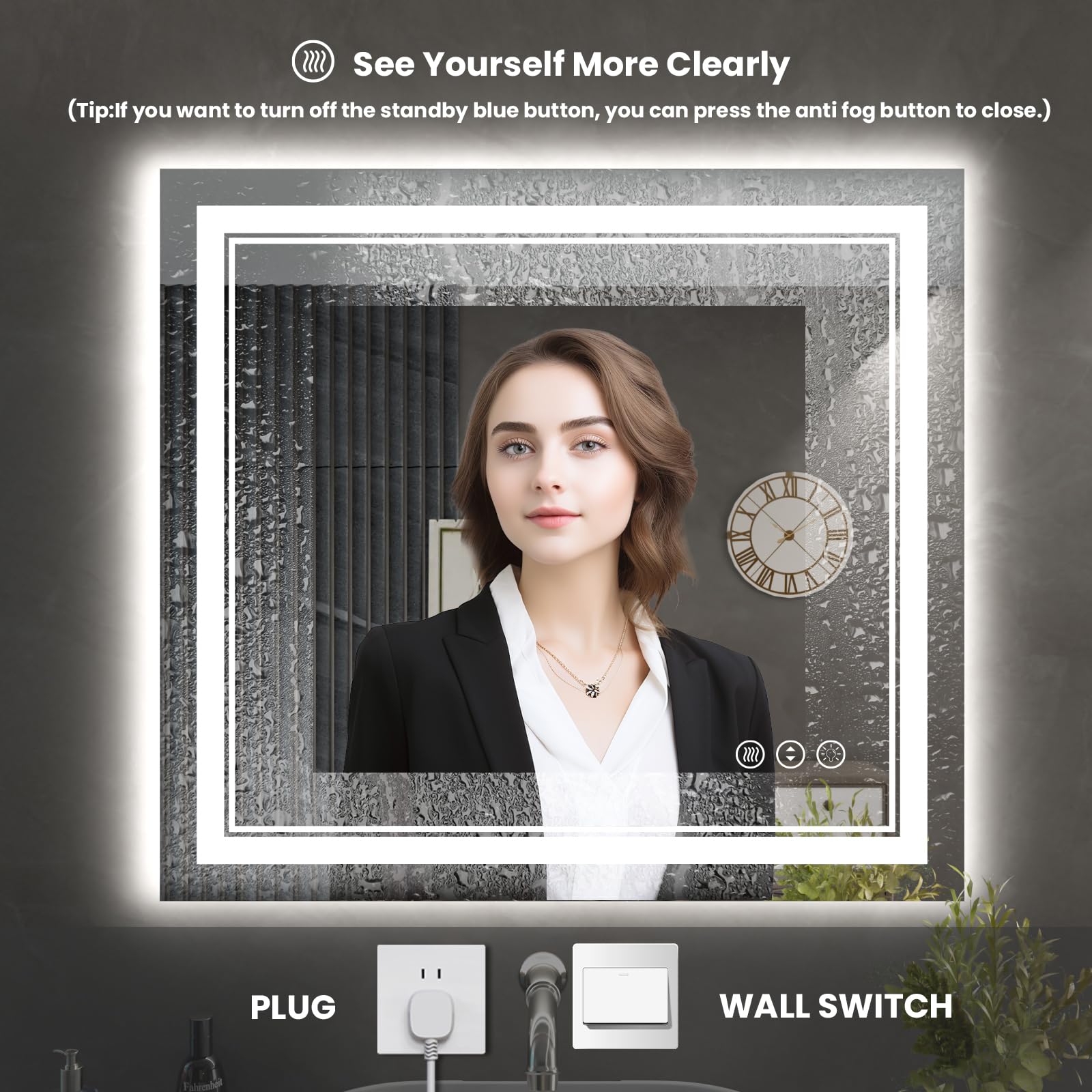 40 x 24 Inch LED Bathroom Mirror with Anti-Fog & Dimmable Memory Lights - Front Light & Backlit Vanity Mirror - Shatterproof Wall-Mounted for Makeup, Shaving & Home Decor
