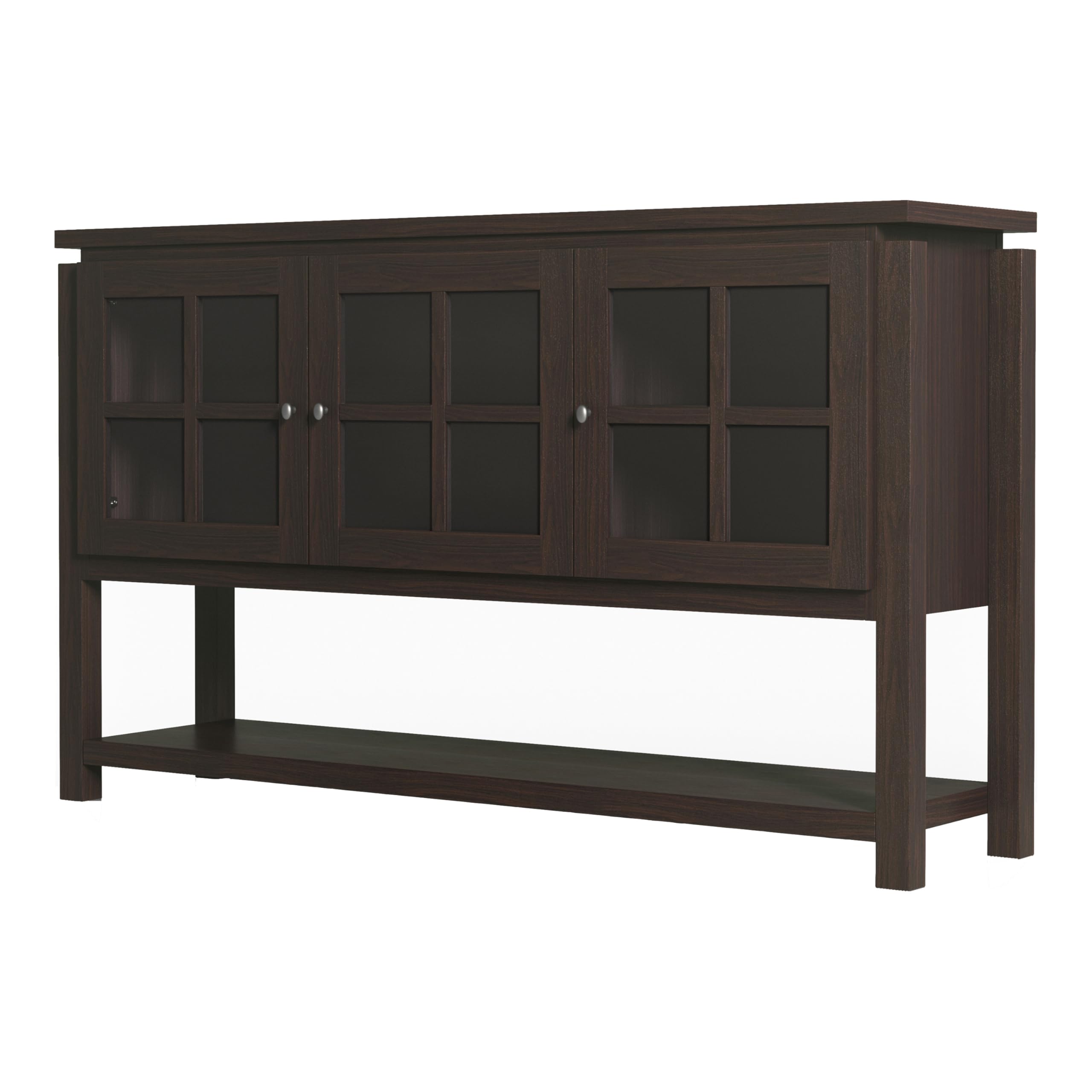 Furniture of America Julianna Farmhouse Sideboard Buffet Cabinet with Storage & Glass Doors - Solid Wood Kitchen Coffee Bar Console Table for Entryway, Dining Room, Living Room - Walnut Finish for Rustic Home Decor & Entertaining
