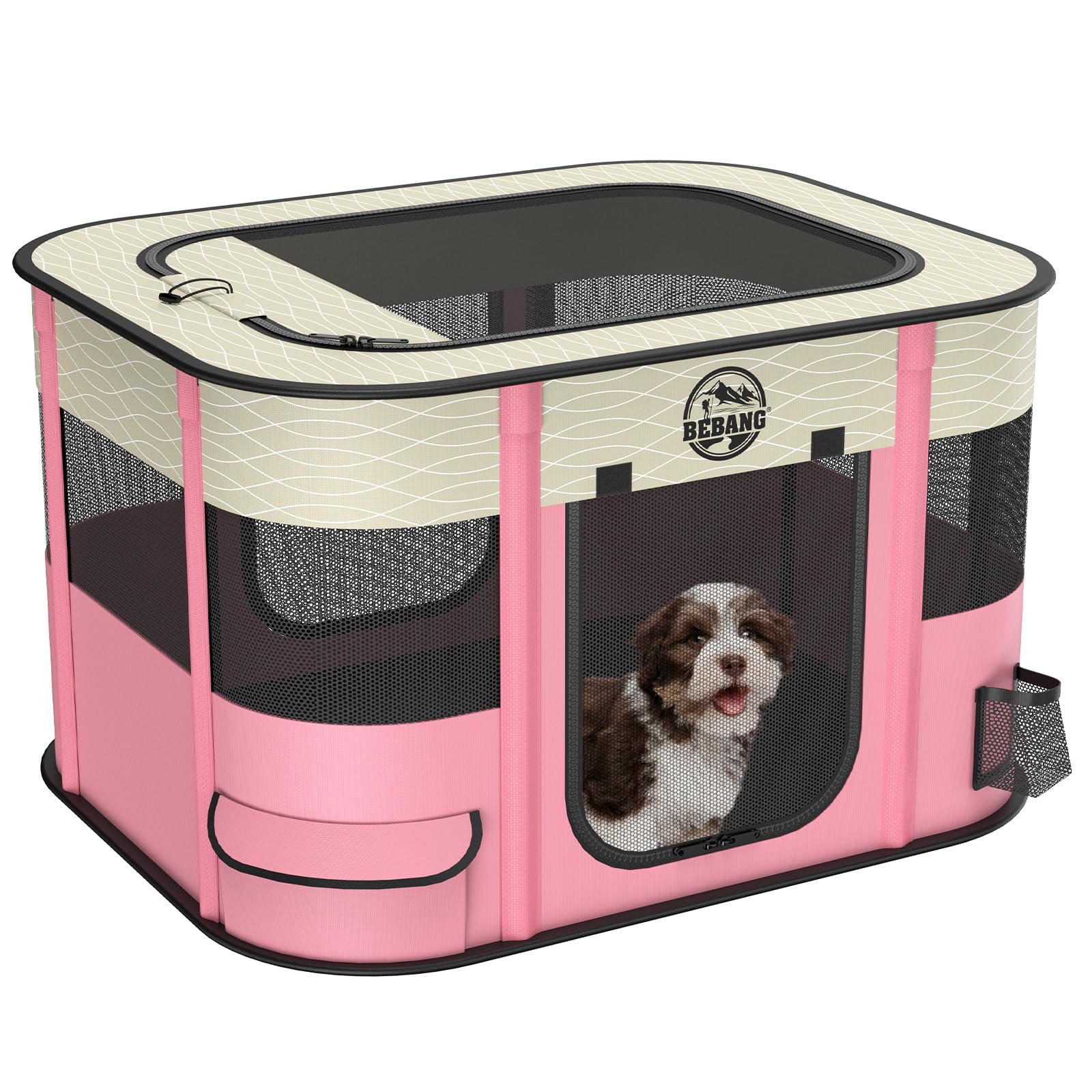Foldable Dog Playpen - Portable Puppy Play Pen & Collapsible Pet Crate Cage for Small Animals Indoor/Outdoor Use | Includes Carrying Case & Food Bowl | Perfect for Puppies, Kittens, Rabbits, Guinea Pigs (Pink, Medium Size) - Great for Travel, Home, Backyard & Training