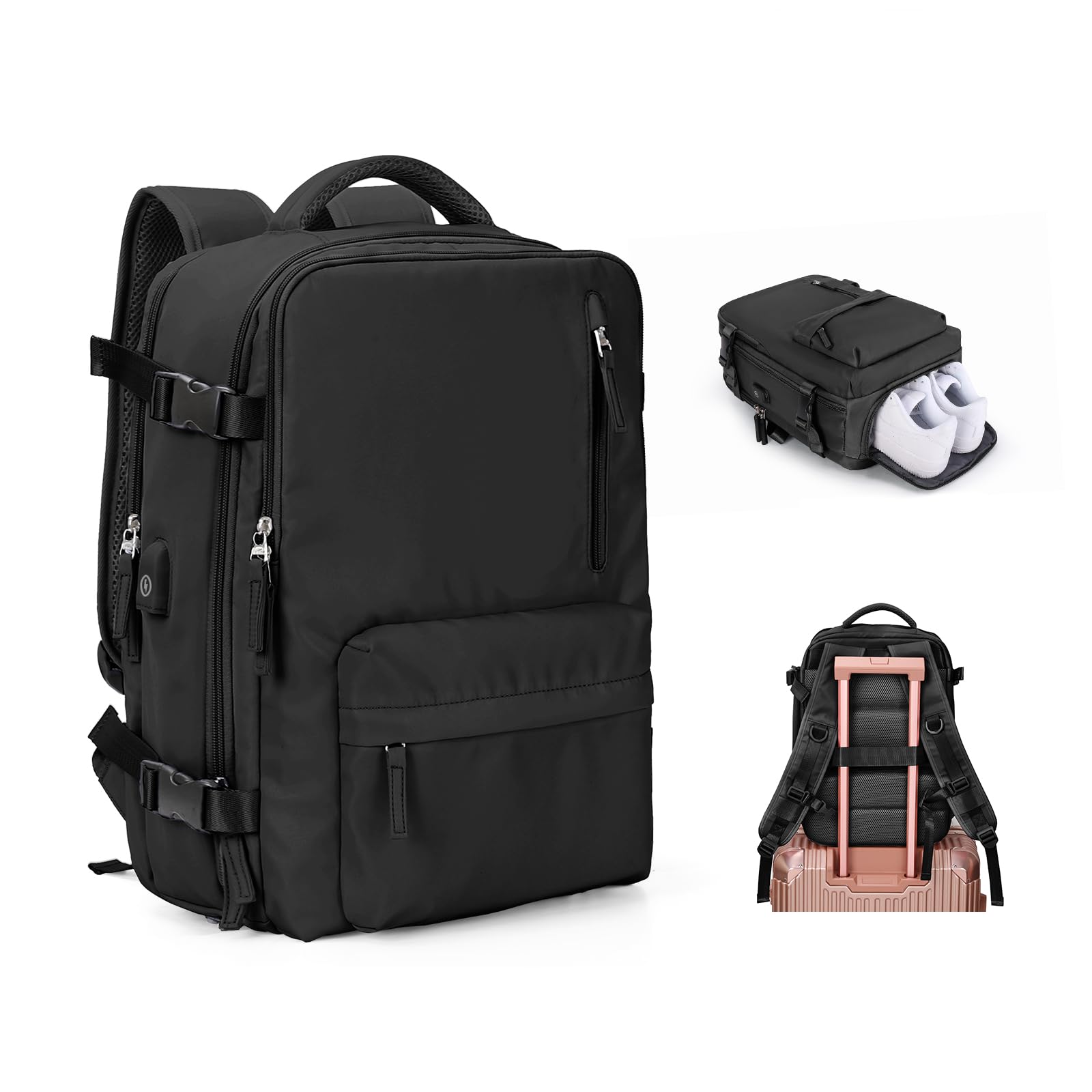 TSA Approved Underseat Carry On Backpack for Women - 14 Inch Laptop Travel Backpack, Cabin Bag Airplane Personal Item, Business Casual Work & Weekend Getaway - Compact Black Hand Luggage for Flights