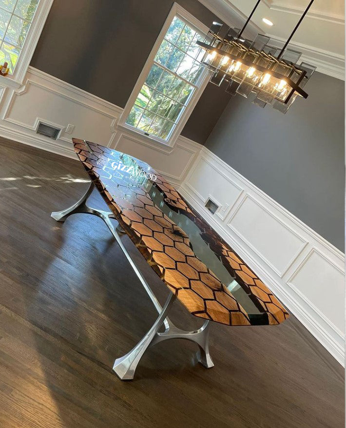 Hexagon Resin Dining Table - Modern 6-Sided Waterproof Table for Indoor/Outdoor Use - Perfect for Patio, Garden, or Dining Room Decor