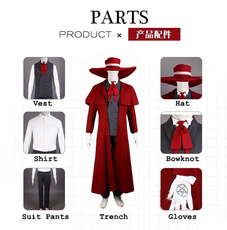Hellsing Alucard Vampire Hunter Cosplay Costume - Full Set for Anime Fans | Halloween, Conventions & Roleplay | Unisex Anime Outfit for Cosplay Enthusiasts