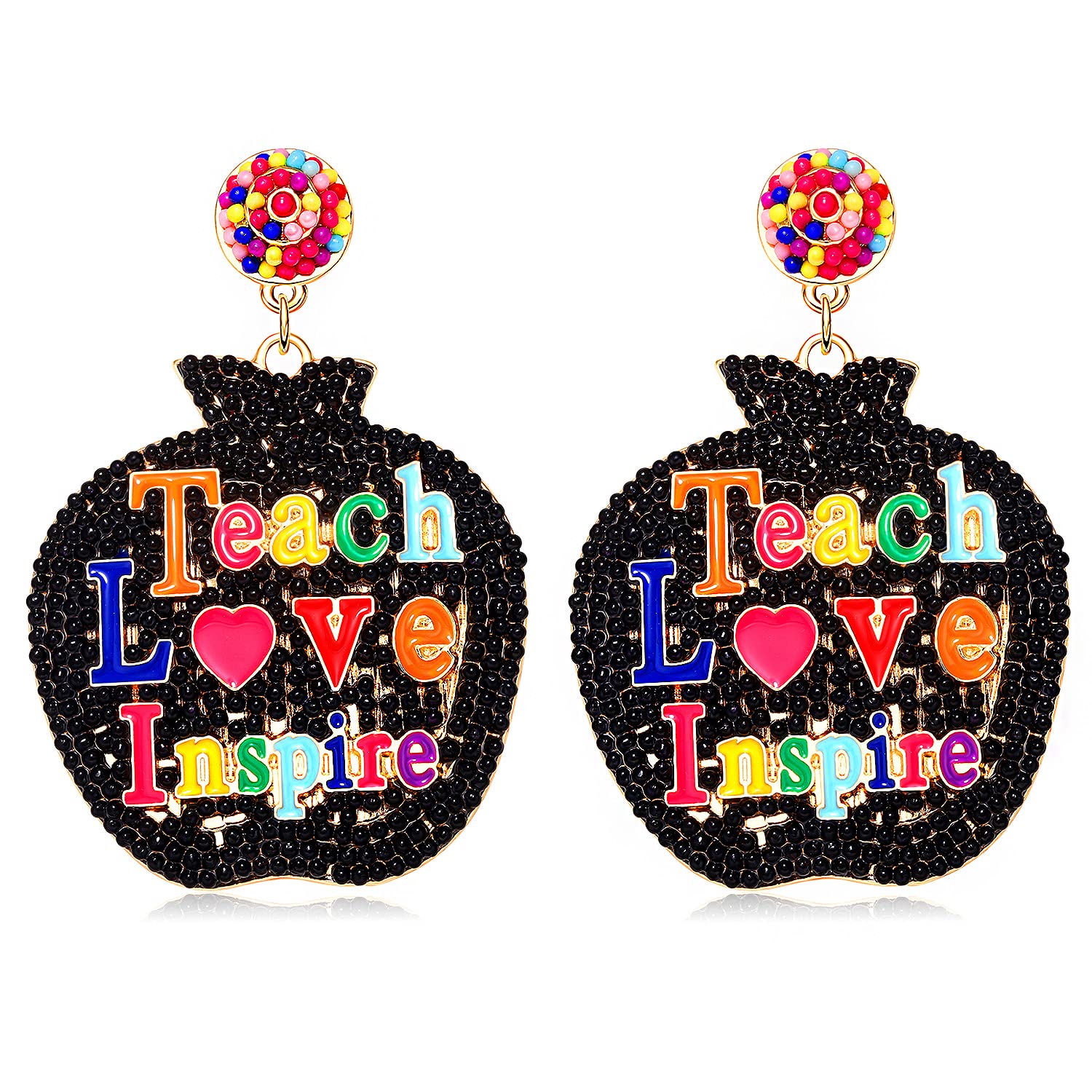 Funny Teacher Apple Beaded Dangle Earrings for Women - Teacher Appreciation Gift, Back to School Jewelry - Perfect for Classroom, Teacher's Day & Graduation Gifts