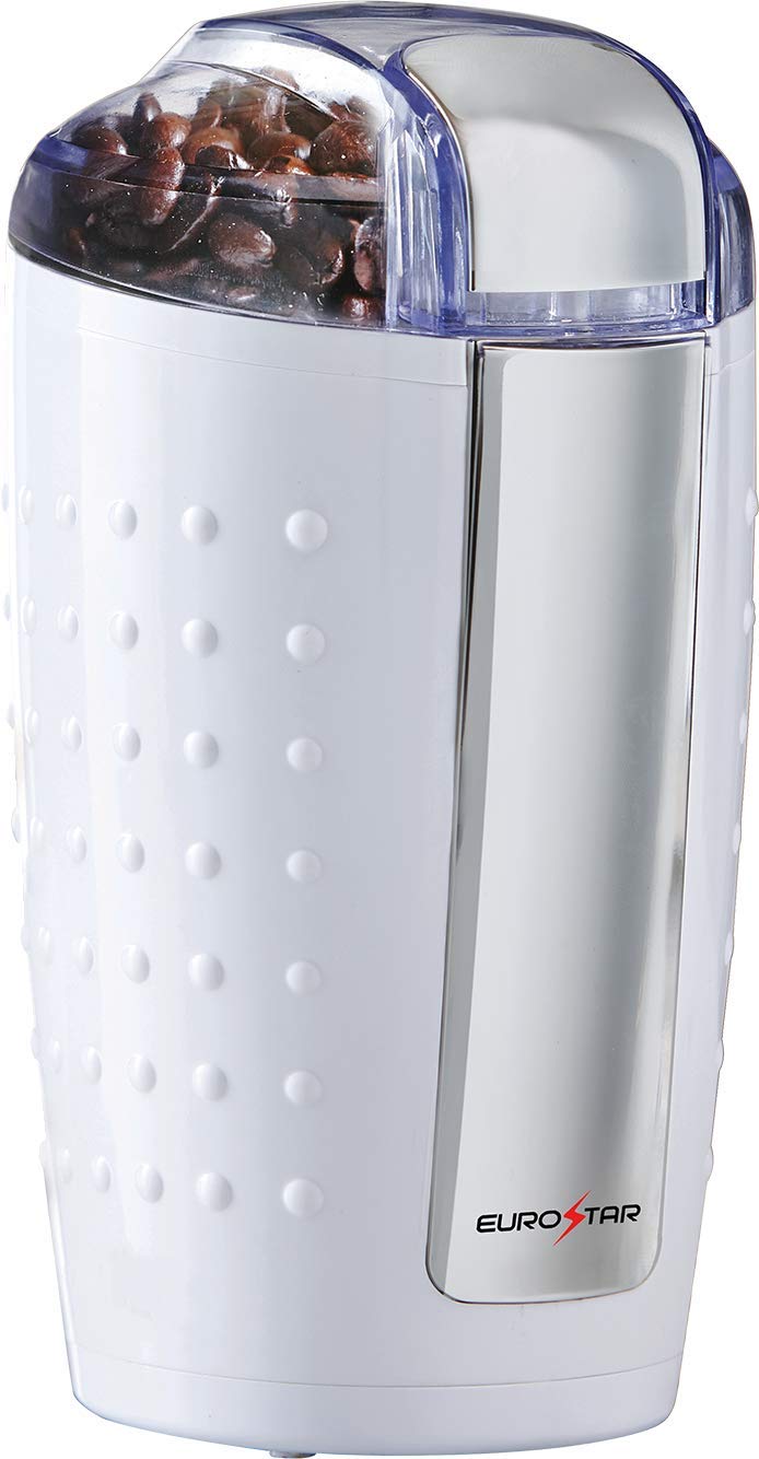 EUROSTAR EG202W 3oz Electric Coffee Grinder with Stainless Steel Blades - Compact & Powerful for Fresh Ground Coffee at Home, Office or Travel - White