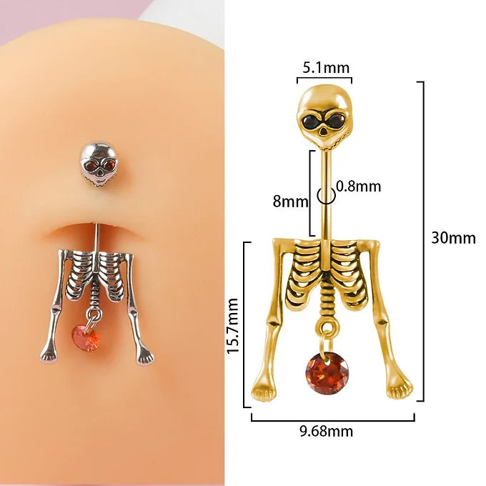 Gothic Skeleton Belly Button Ring & Rook Piercing Jewelry - Stainless Steel Body Jewelry for Women | DL052 | Perfect for Halloween, Gothic Fashion & Alternative Style