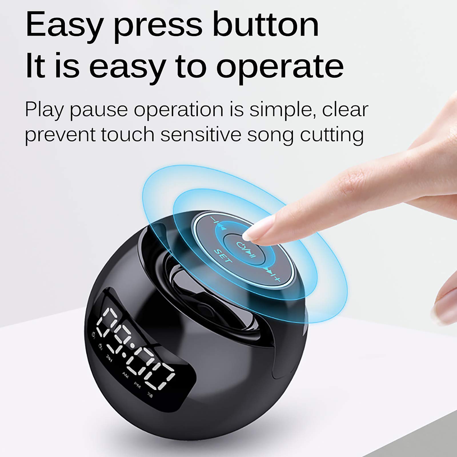 Ulsam 2-in-1 Bluetooth Speaker & Alarm Clock with Digital Display - Portable Wireless Speaker, FM Radio, Smart Sensor, Bluetooth 5.0, USB Charging Port, 5W Output - Perfect for Bedroom, Office, Travel and Outdoor Use (Black)