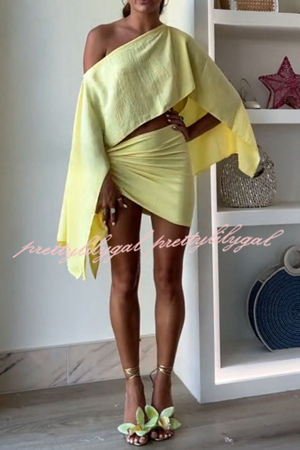 Vacation Partner Linen Blend Cropped Wide Sleeve Top and Knitted Mini Skirt Set - Perfect for Beach Getaways, Summer Outings, and Casual Date Nights