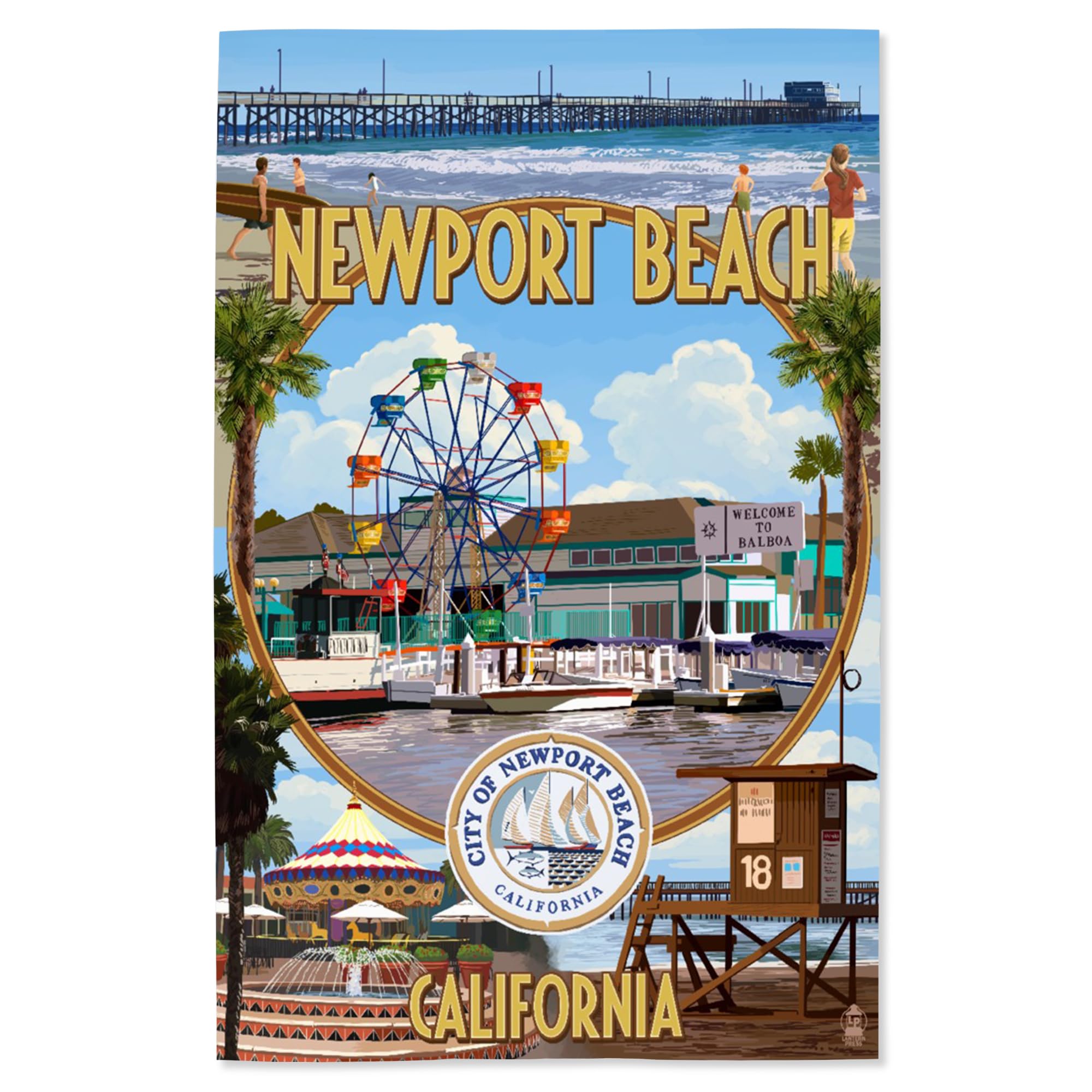 Lantern Press 16x24 Inch Giclee Print - Newport Beach, California Montage - Perfect for Coastal Home Decor & Office Wall Art